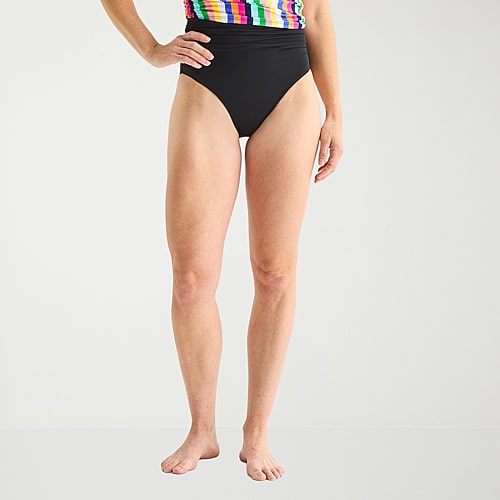 Liz Claiborne Brief Bikini Swimsuit Bottom, 10, Black
