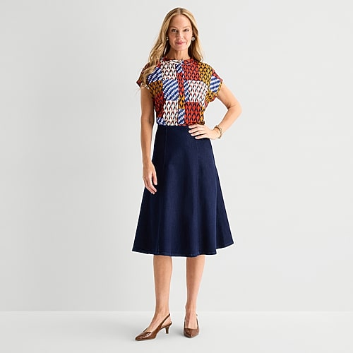 Liz Claiborne Denim Womens High Rise Midi A-Line Skirt, 4, Blue Liz Claiborne Denim Womens High Rise Midi A-Line Skirt, 4, Blue