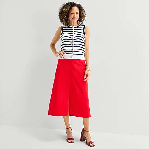 Liz Claiborne Womens High Rise Midi A-Line Skirt, 6, Red Liz Claiborne Womens High Rise Midi A-Line Skirt, 6, Red