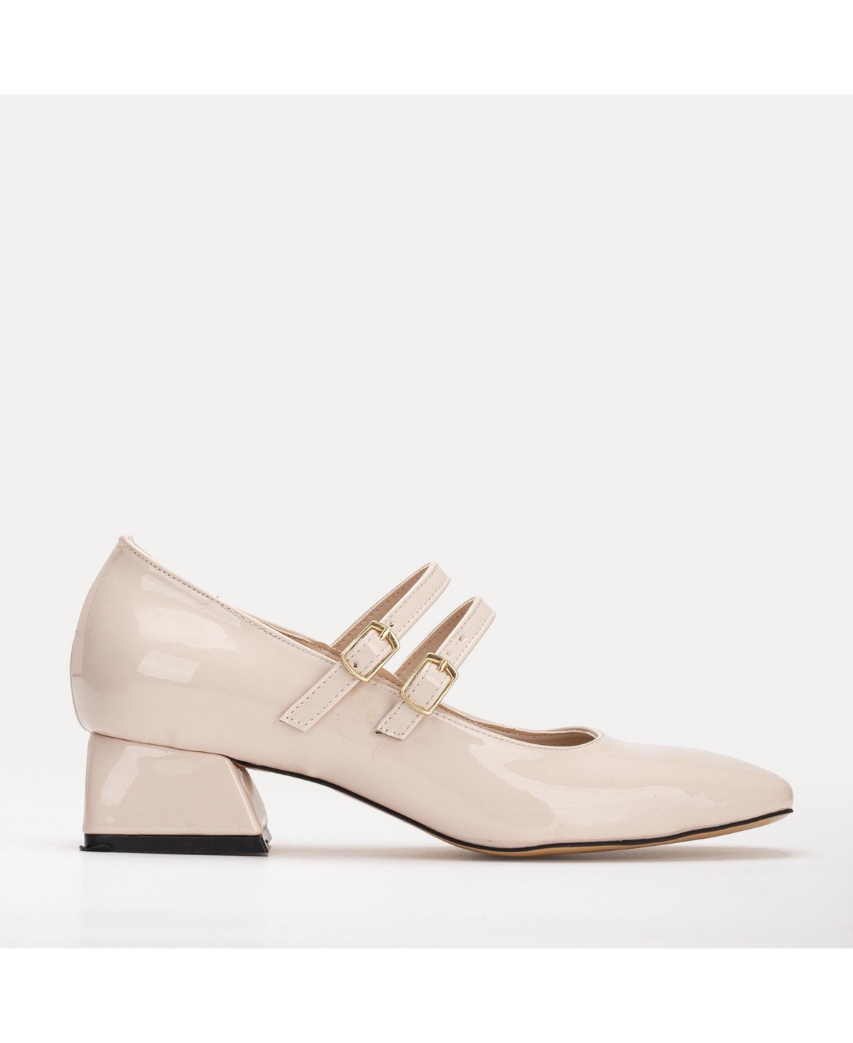 Lizbeth Mary Jane Shoes – Beige patent faux leather