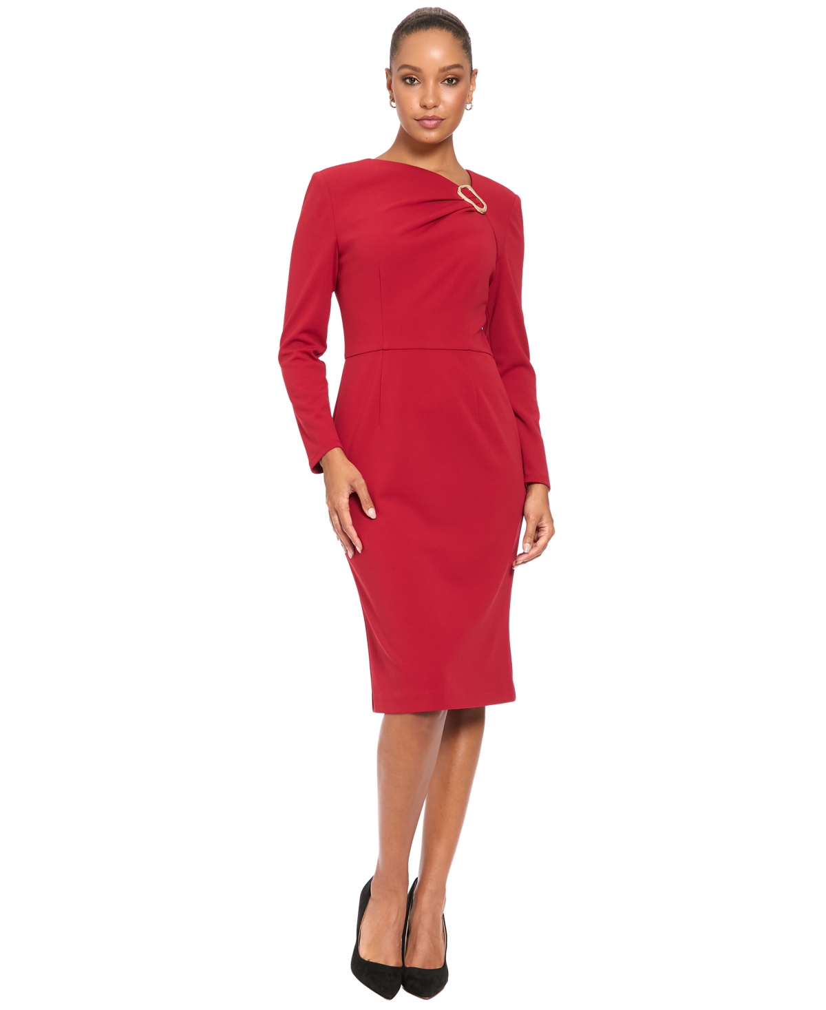 London Times Women’s Cowl Neck Midi Sheath Dress – Red Dahlia London Times Women’s Cowl Neck Midi Sheath Dress – Red Dahlia