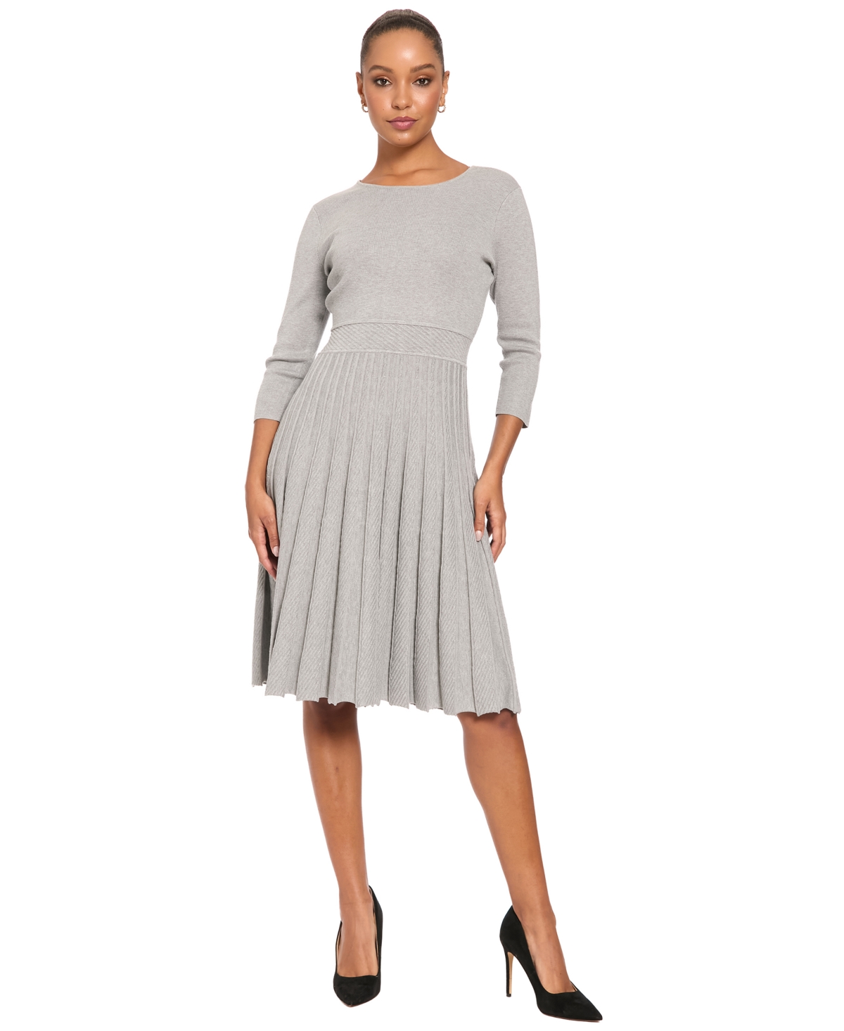 London Times Women’s Fit & Flare Crewneck 3/4 Sleeve Sweater Dress – Heather Grey London Times Women’s Fit & Flare Crewneck 3/4 Sleeve Sweater Dress – Heather Grey