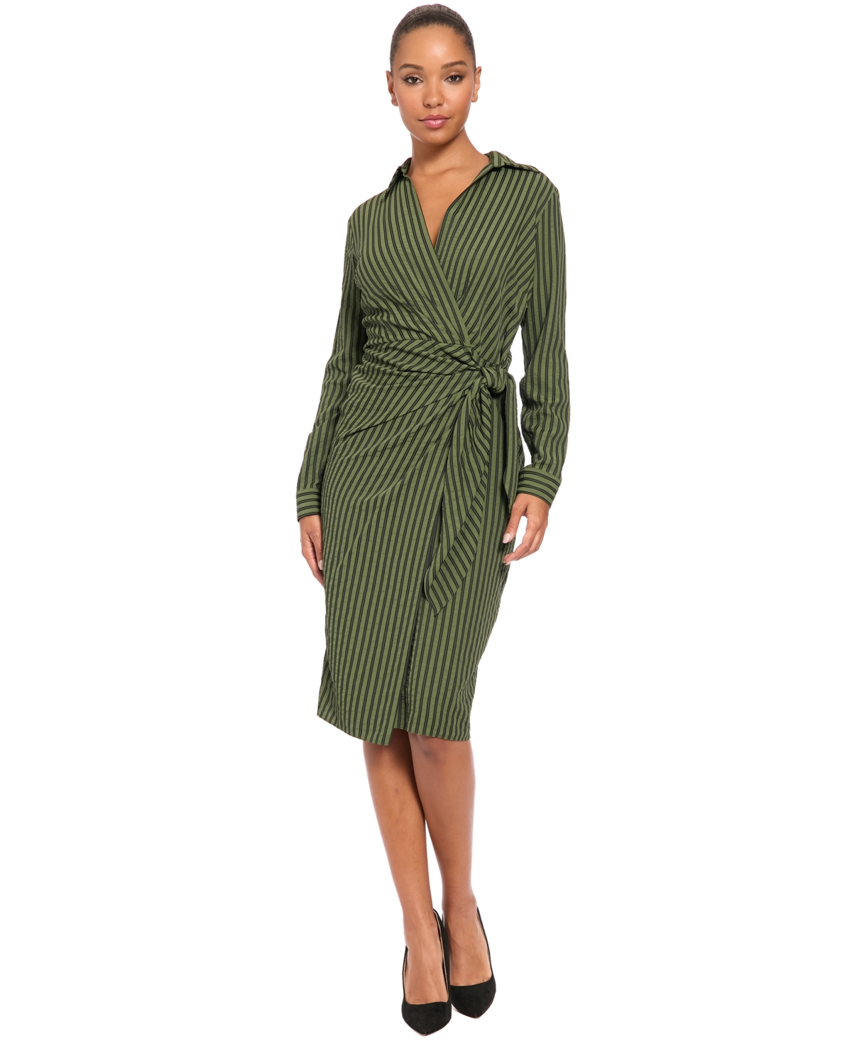 London Times Women’s Long-Sleeve Collared Striped Midi Dress – Rifle Green London Times Women’s Long-Sleeve Collared Striped Midi Dress – Rifle Green