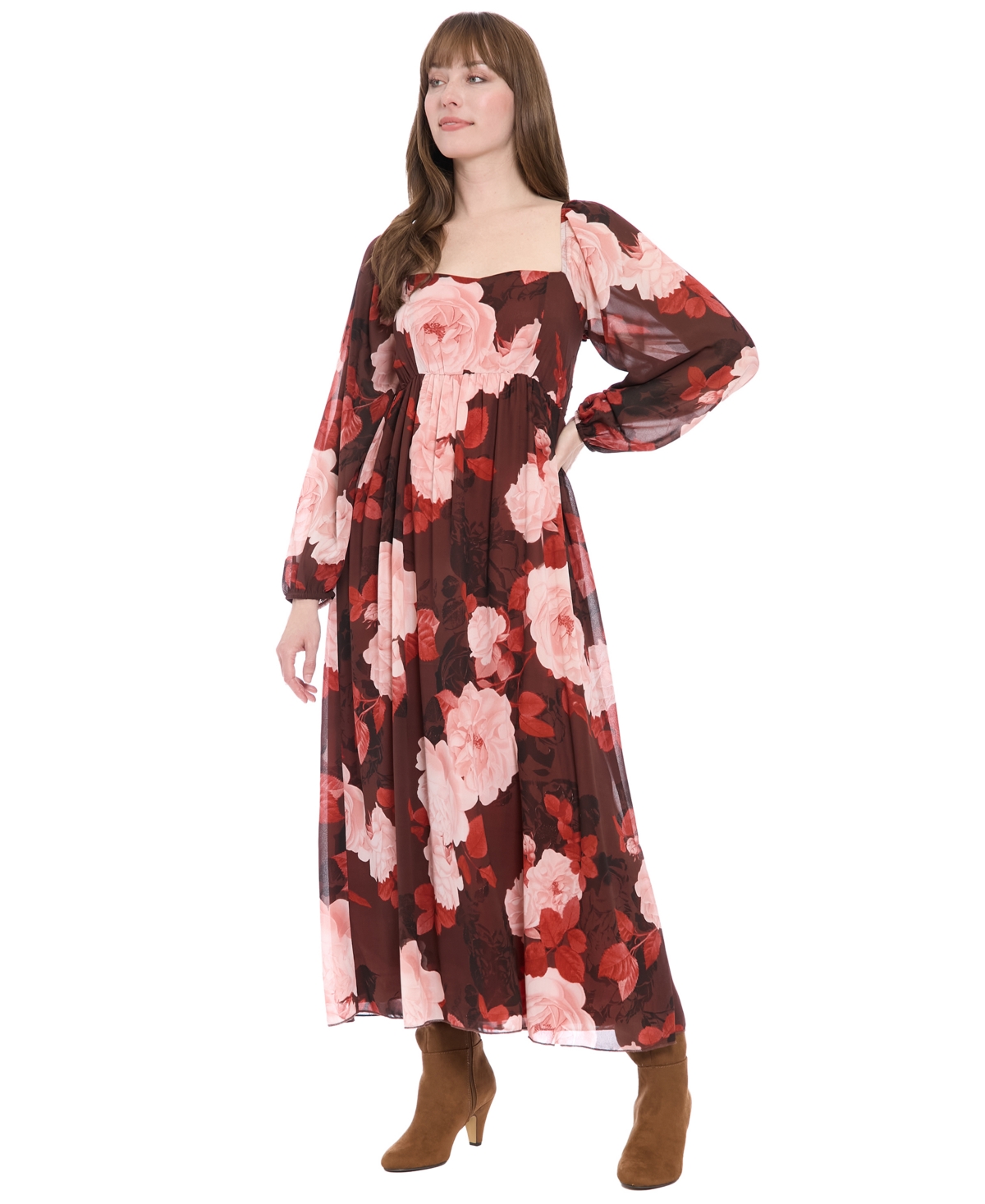London Times Women’s Printed Smocked Back Pull-On Maxi Dress – Brown London Times Women’s Printed Smocked Back Pull-On Maxi Dress – Brown