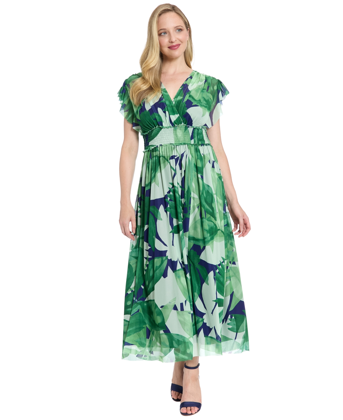 London Times Women’s Printed V-Neck Maxi Dress – Navy/Green London Times Women’s Printed V-Neck Maxi Dress – Navy/Green