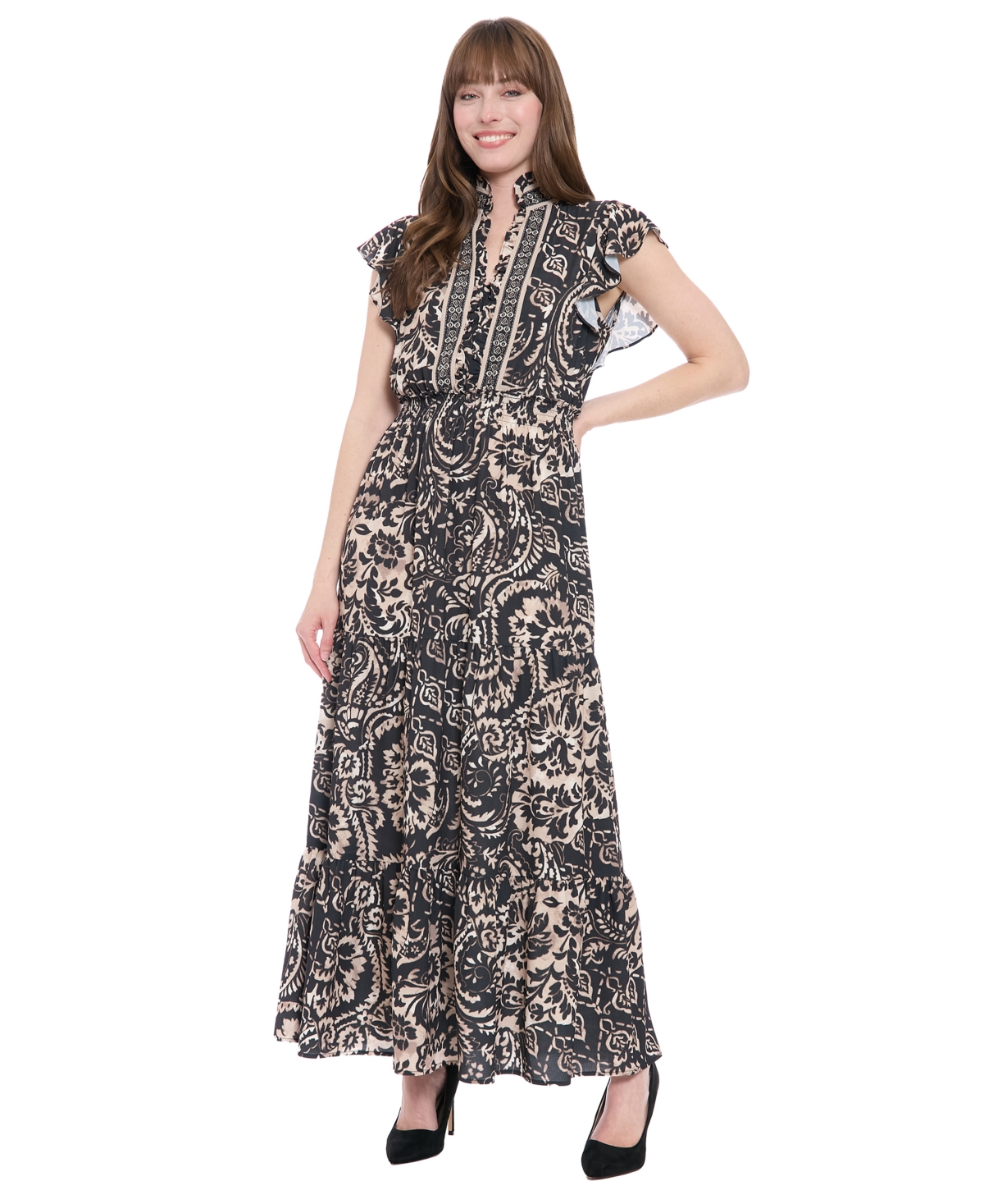 London Times Women’s Smocked Waist Maxi Dress – Beige London Times Women’s Smocked Waist Maxi Dress – Beige
