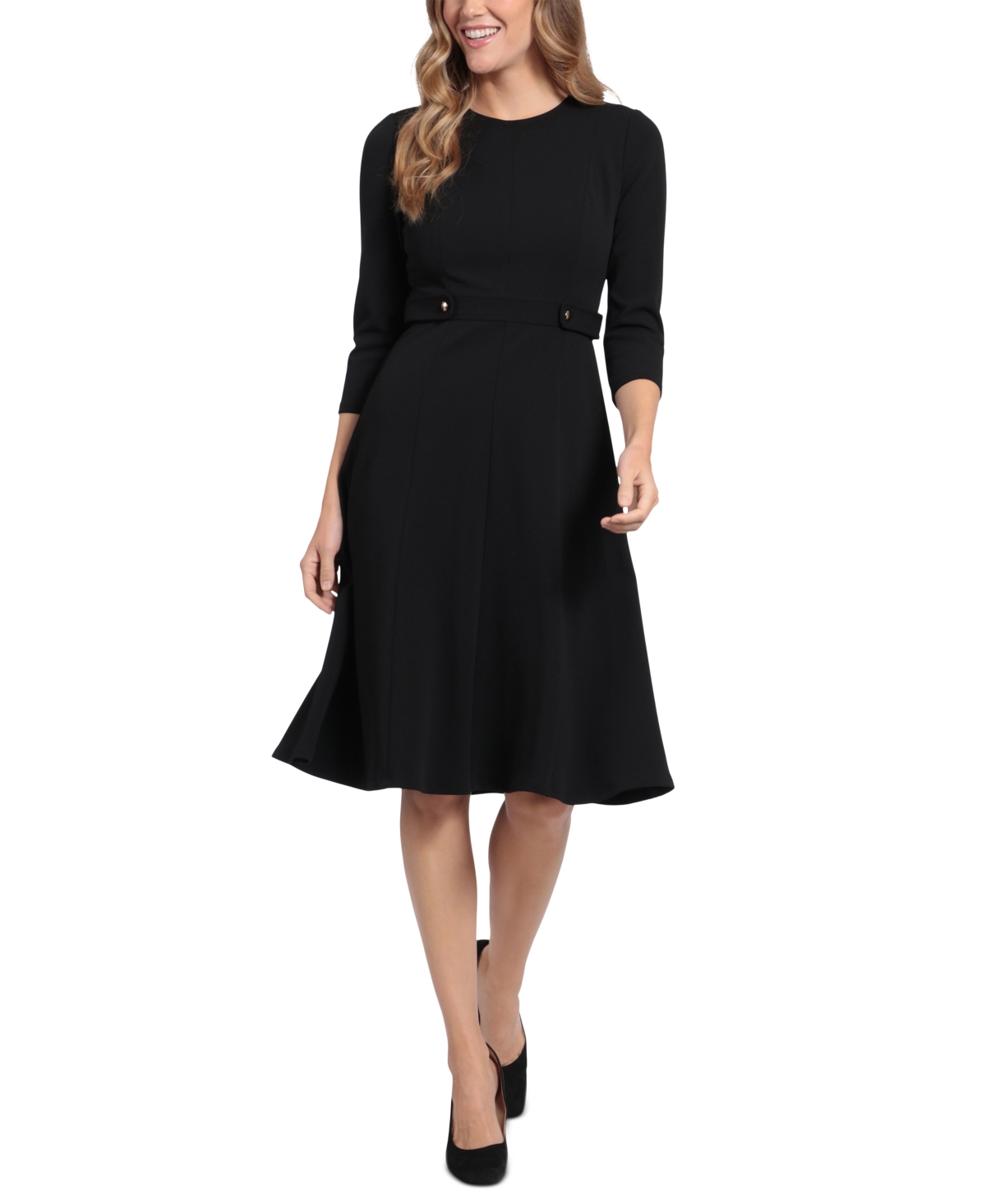 London Times Women’s Tab-Waist Fit & Flare Dress – Black
