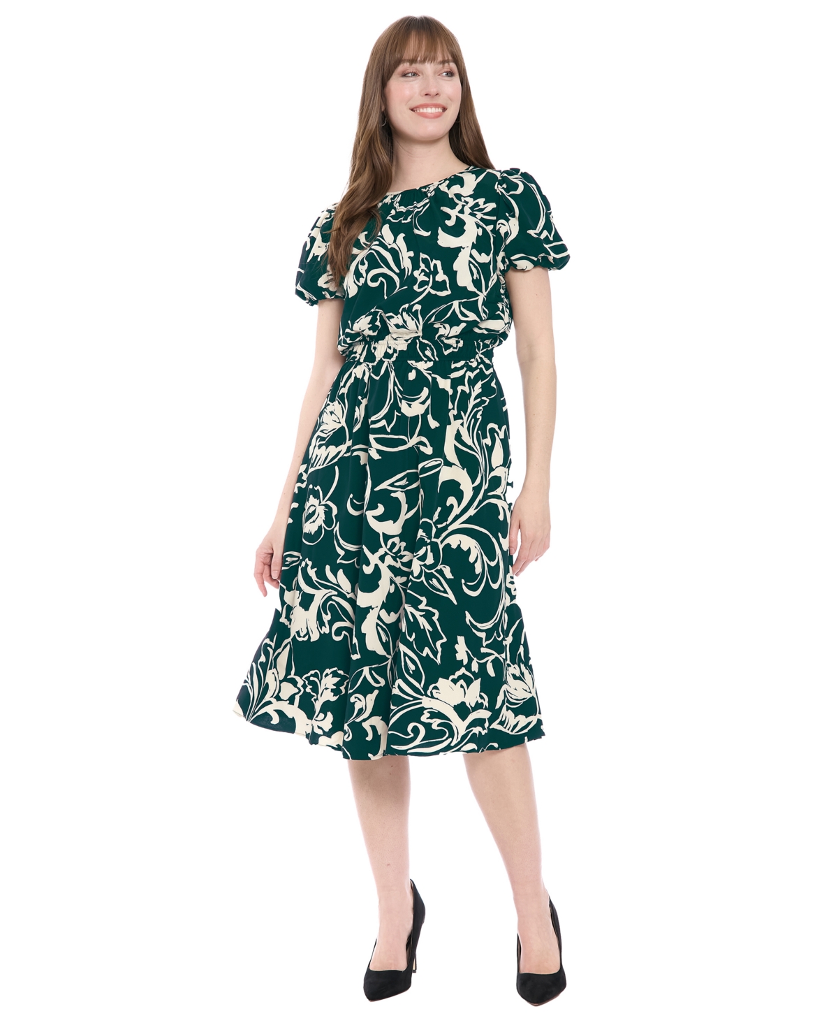 London Times Women’s Tucked-Sleeve Midi Dress – Dark green London Times Women’s Tucked-Sleeve Midi Dress – Dark green