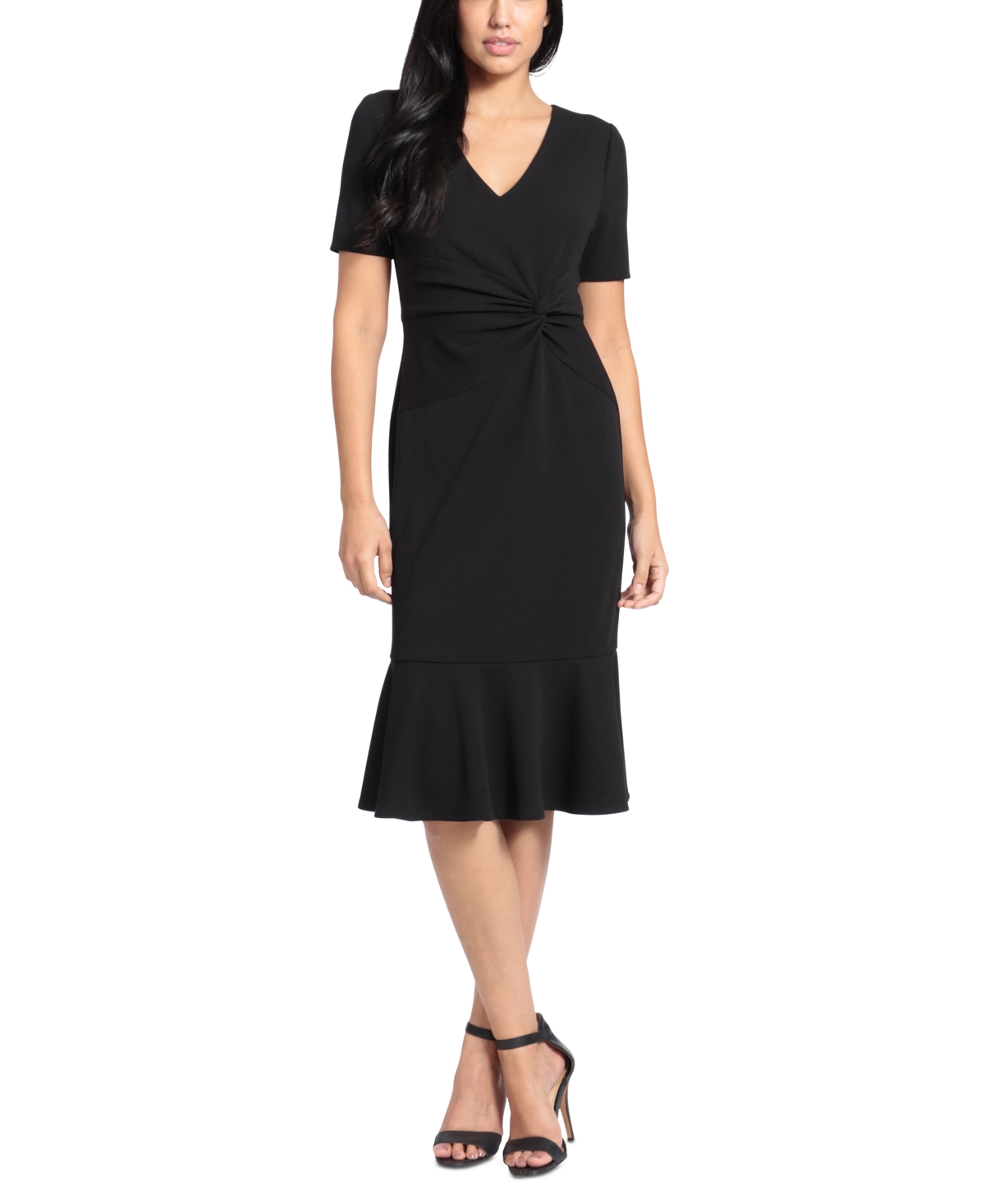 London Times Women’s Twisted Flounce-Hem Midi Dress – Black London Times Women’s Twisted Flounce-Hem Midi Dress – Black