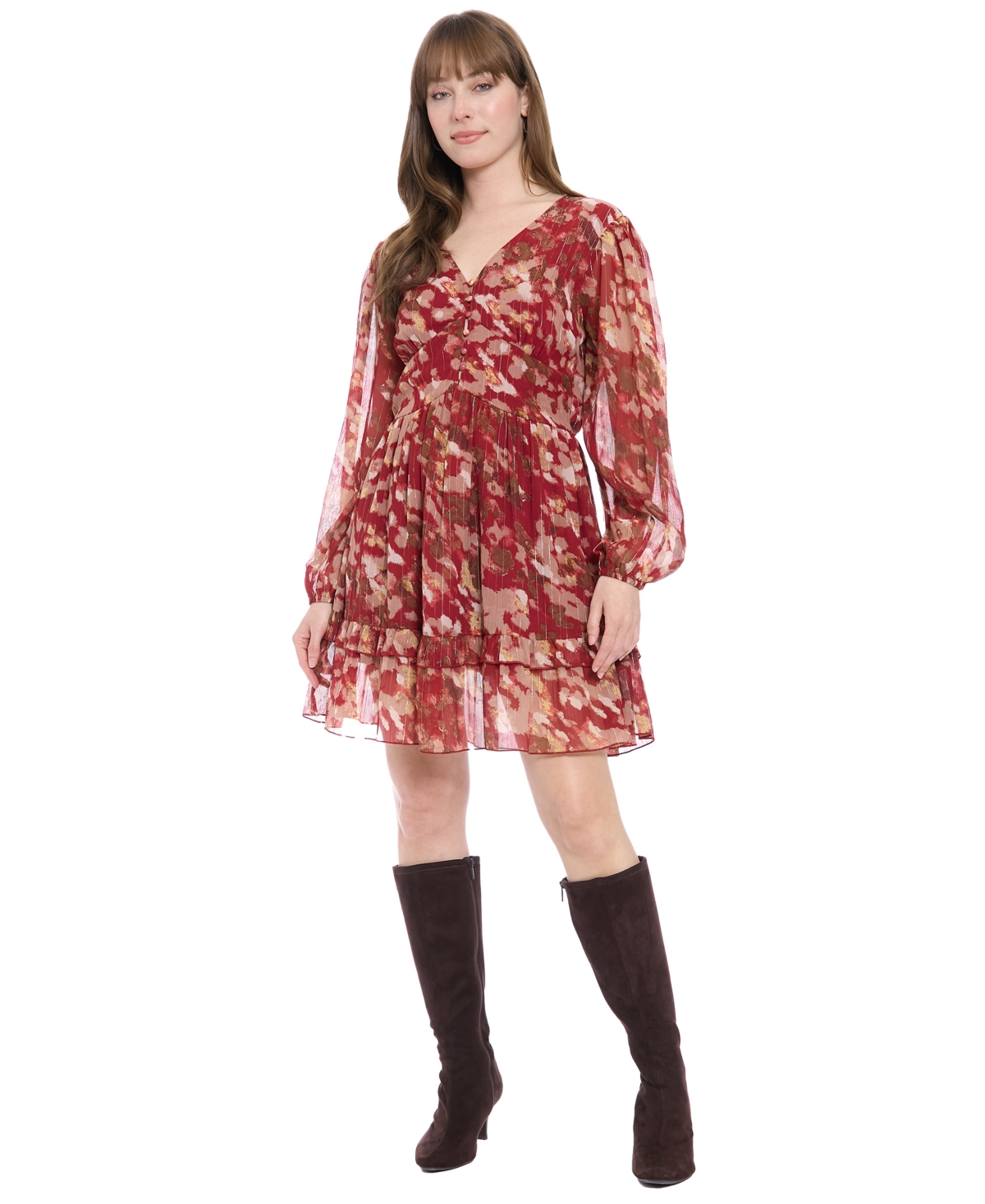 London Times Women’s V-Neck Printed Flounce Dress – Red London Times Women’s V-Neck Printed Flounce Dress – Red