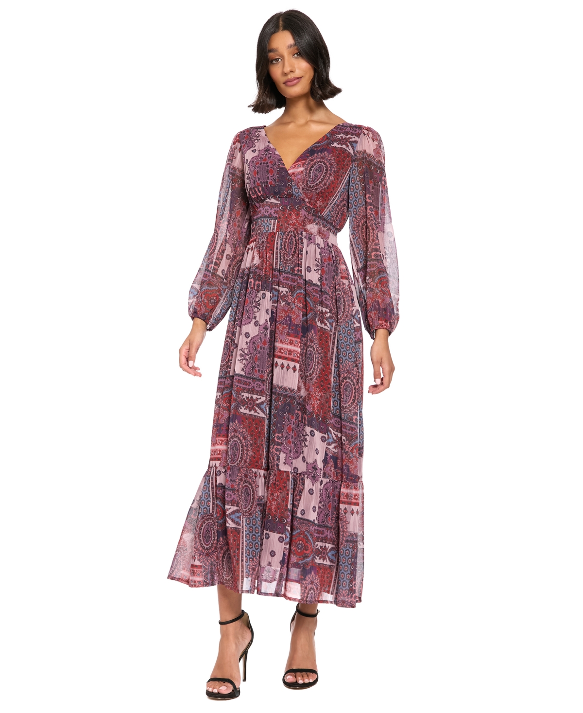 London Times Women’s V-neck Long Dress – Mauve/Rust
