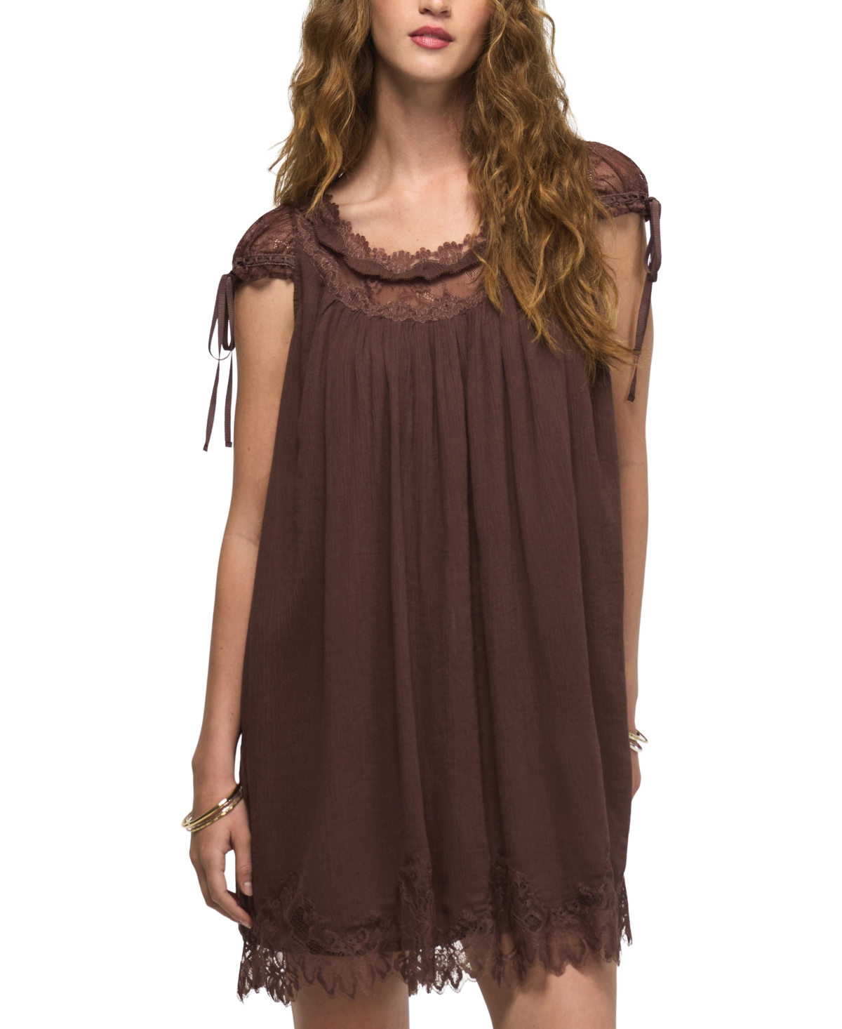 Lucky Brand Women’s Lace Babydoll Mini Dress – French Roast Lucky Brand Women’s Lace Babydoll Mini Dress – French Roast