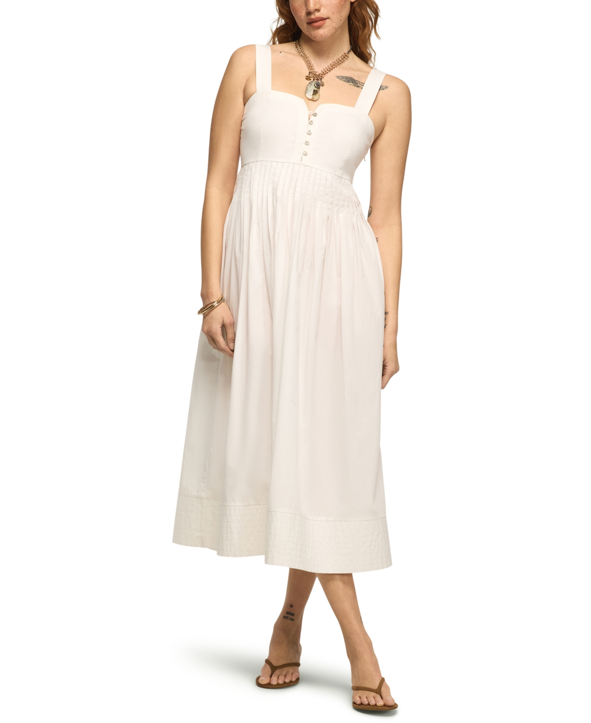Lucky Brand Women’s Poplin Pintuck Square Neck Maxi Dress – Bright White Lucky Brand Women’s Poplin Pintuck Square Neck Maxi Dress – Bright White