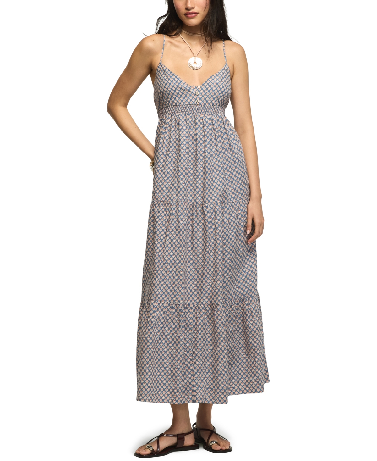 Lucky Brand Women’s Printed Ruched Waist Midi Dress – Blue Ikat Lucky Brand Women’s Printed Ruched Waist Midi Dress – Blue Ikat