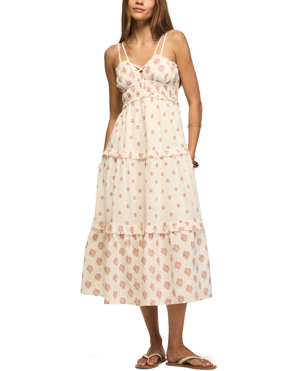 Lucky Brand Women’s Strappy Print V-Neck Mix Maxi Dress – Cream Geo Floral Combo Lucky Brand Women’s Strappy Print V-Neck Mix Maxi Dress – Cream Geo Floral Combo