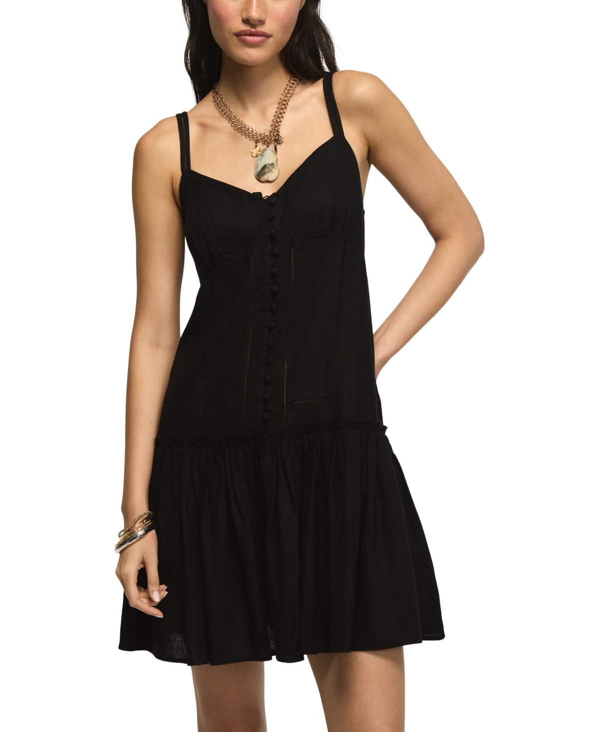 Lucky Brand Women’s V-Neck Embroidered Drop Waist Mini Dress – Caviar Lucky Brand Women’s V-Neck Embroidered Drop Waist Mini Dress – Caviar