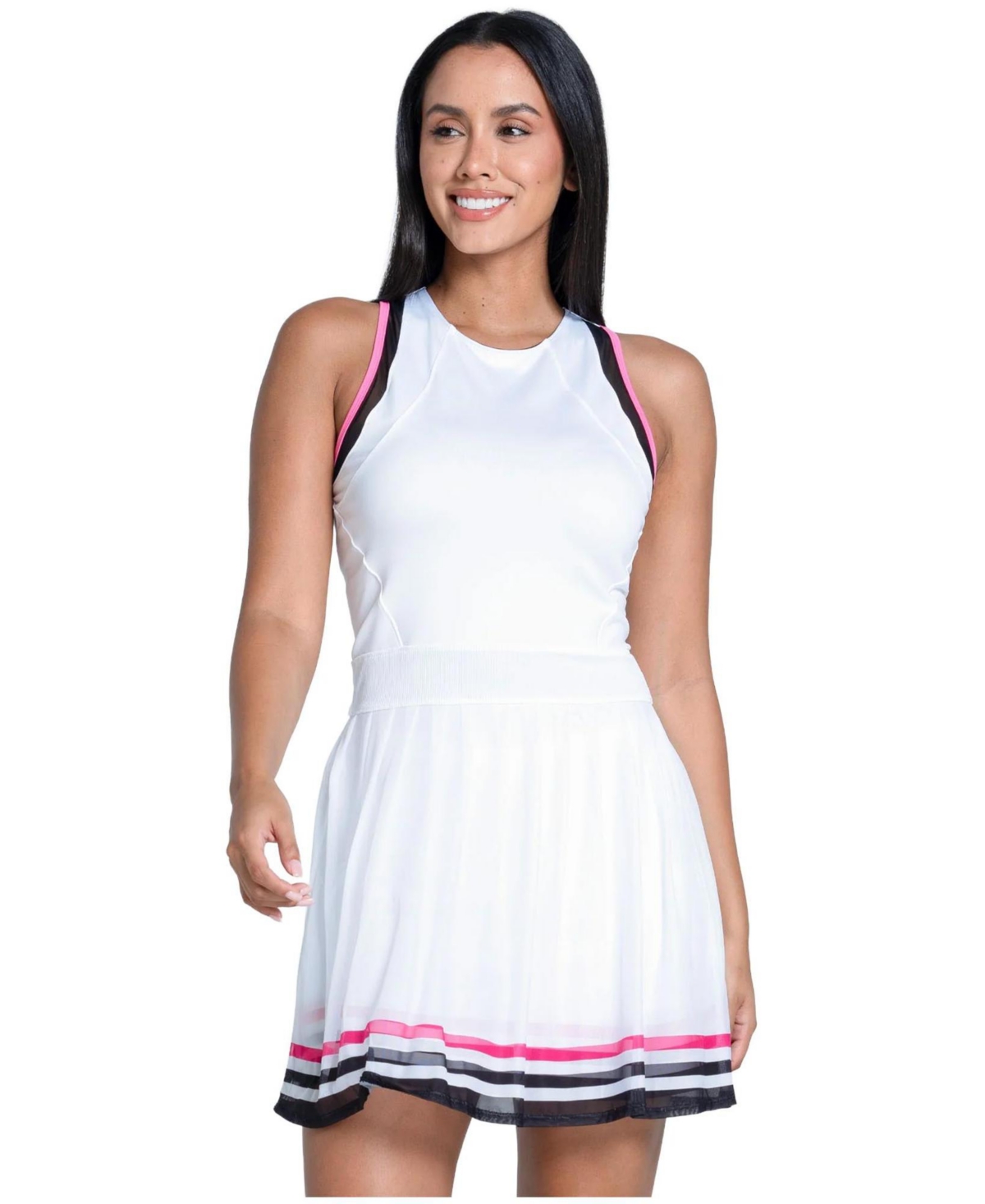 Lucky In Love Women’s Kinetic Energy Crewneck Sleeveless Fitted Dress – White/black Lucky In Love Women’s Kinetic Energy Crewneck Sleeveless Fitted Dress – White/black