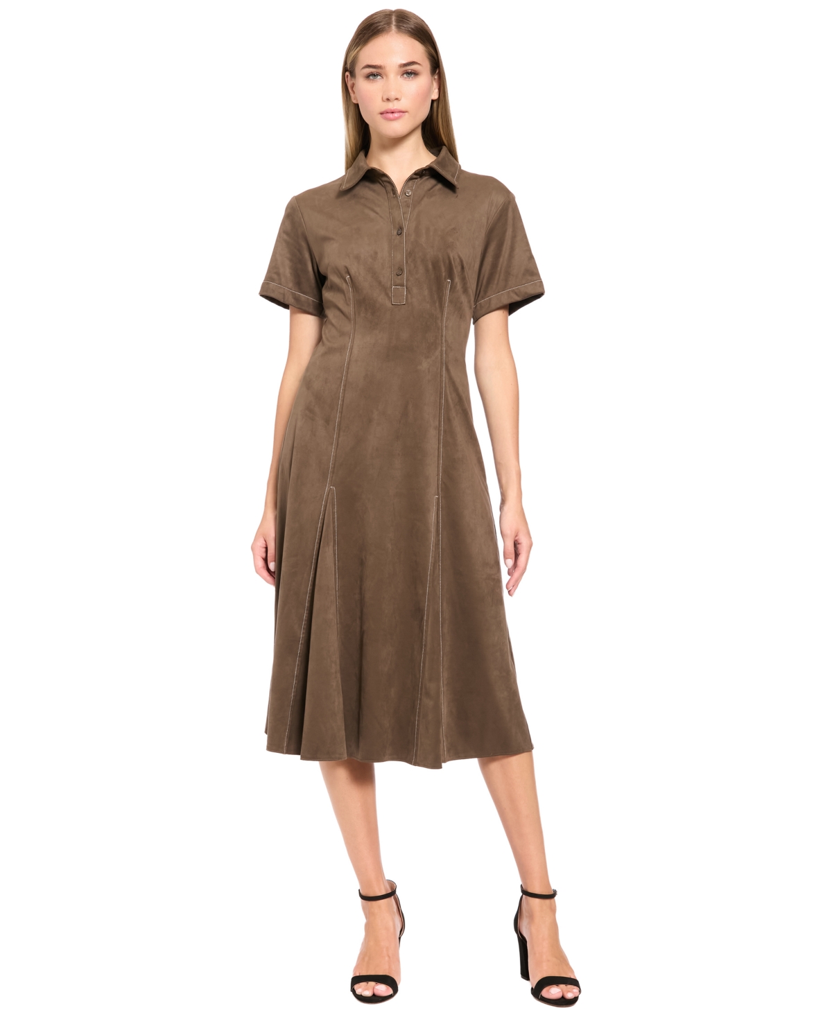 Luxely Women’s Collared Button-Front A-Line Midi Dress – Dark Olive Luxely Women’s Collared Button-Front A-Line Midi Dress – Dark Olive
