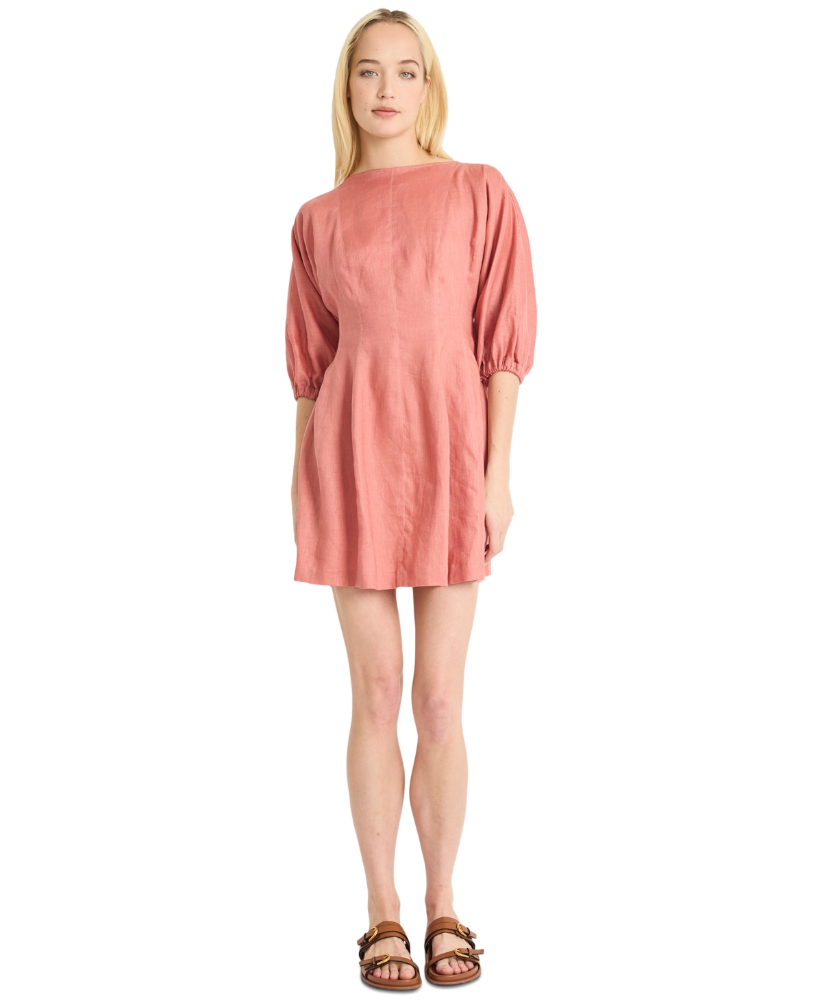Luxely Women’s Linen Elbow-Length Mini Dress – Canyon Rose