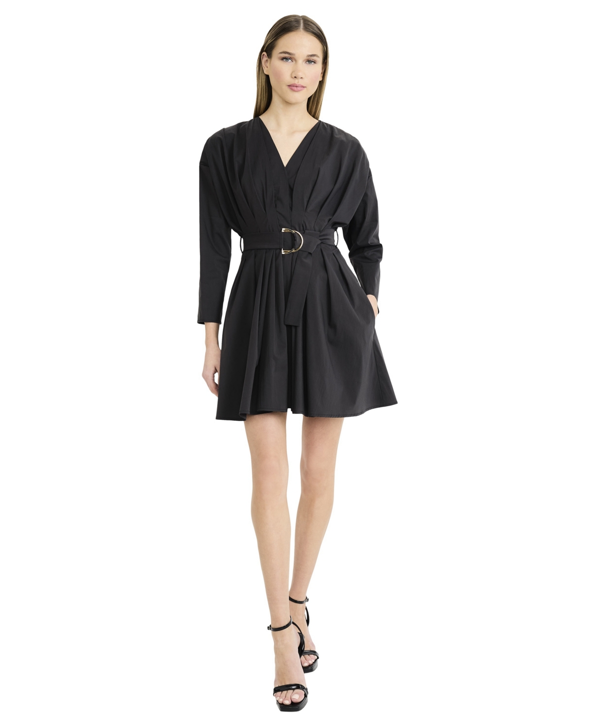 Luxely Women’s Long Sleeve V-neck Mini Dress – Meteorite