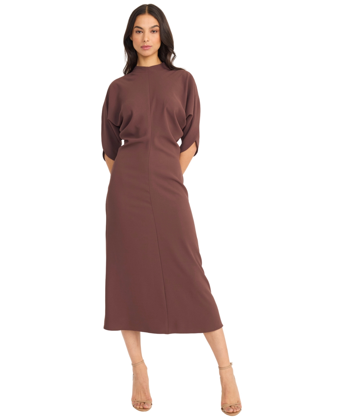 Luxely Women’s Mock-Neck Three-Quarter Sleeve Midi Dress – French Roast Luxely Women’s Mock-Neck Three-Quarter Sleeve Midi Dress – French Roast