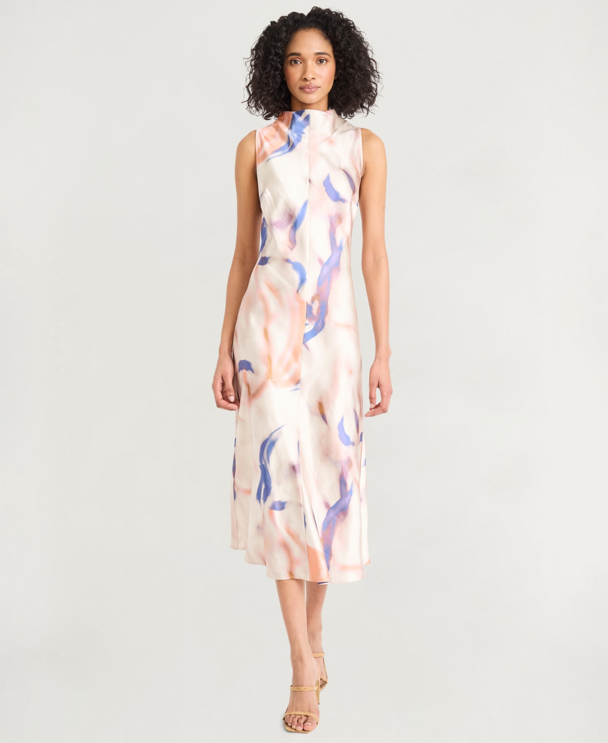 Luxely Women’s Printed High-Neck Sleeveless Dress – Cream Blue