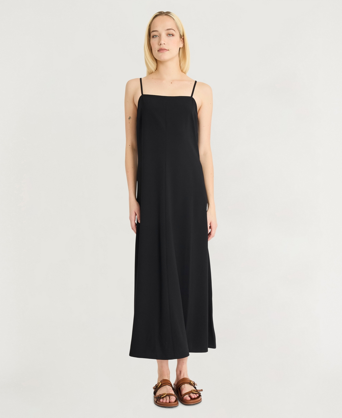 Luxely Women’s Sleeveless Square Neck Long Dress – Charcoal