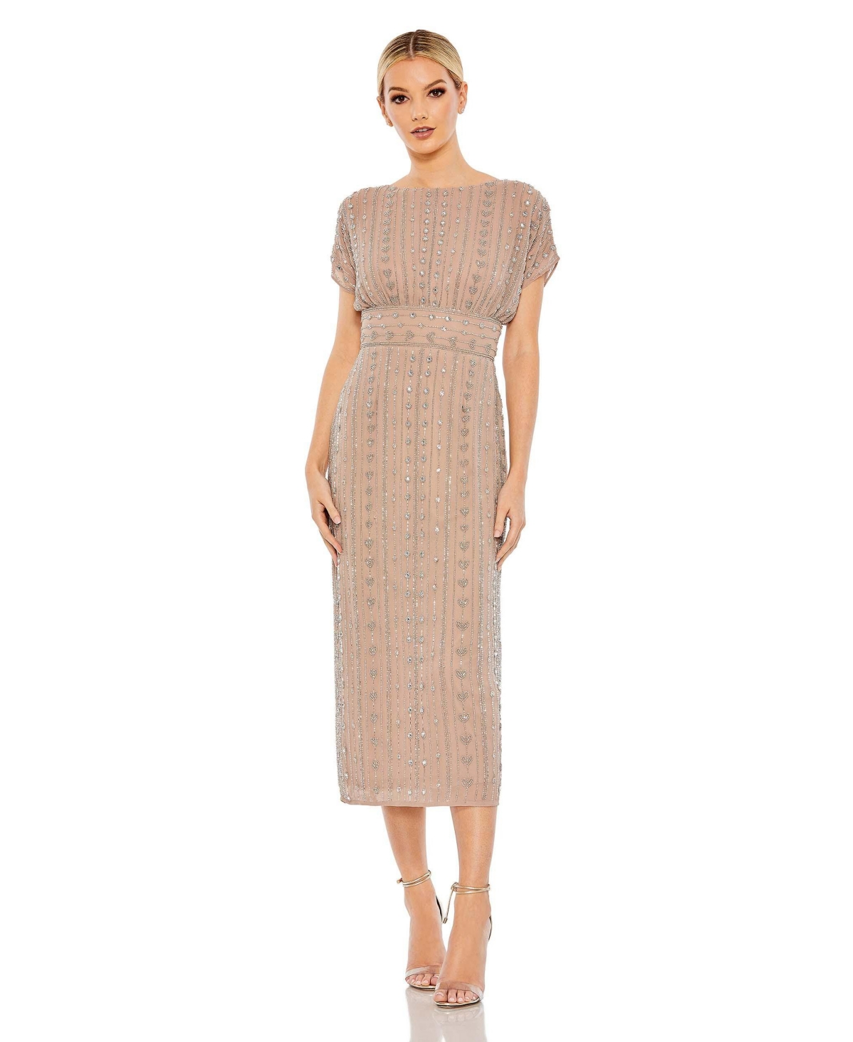 Mac Duggal Women’s Beaded Cap Sleeve Column Midi Dress – Dark mocha Mac Duggal Women’s Beaded Cap Sleeve Column Midi Dress – Dark mocha