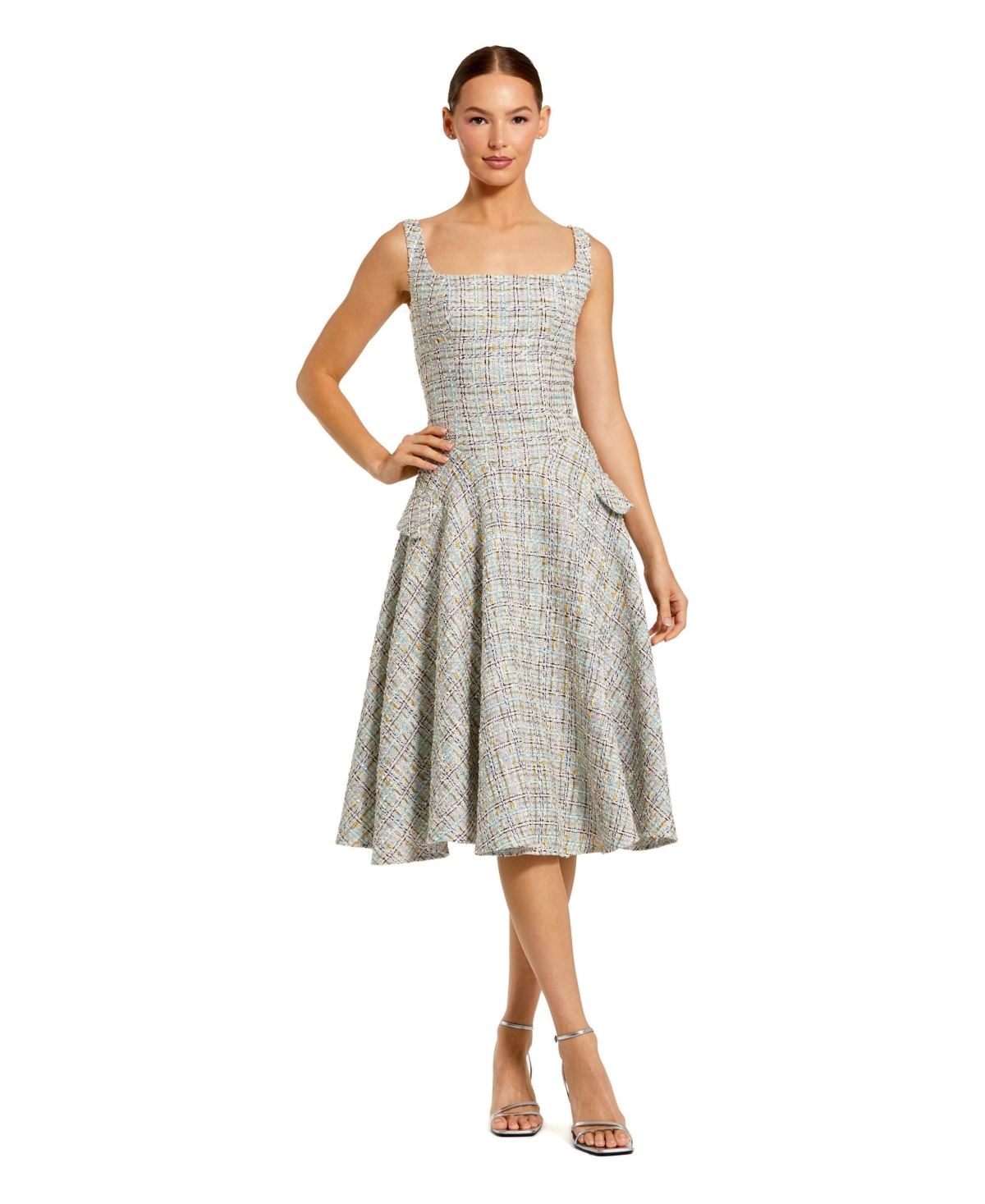 Mac Duggal Women’s Boucle Sleeveless Drop Waist Fit-and-Flare Midi Dress – Pastel multi Mac Duggal Women’s Boucle Sleeveless Drop Waist Fit-and-Flare Midi Dress – Pastel multi