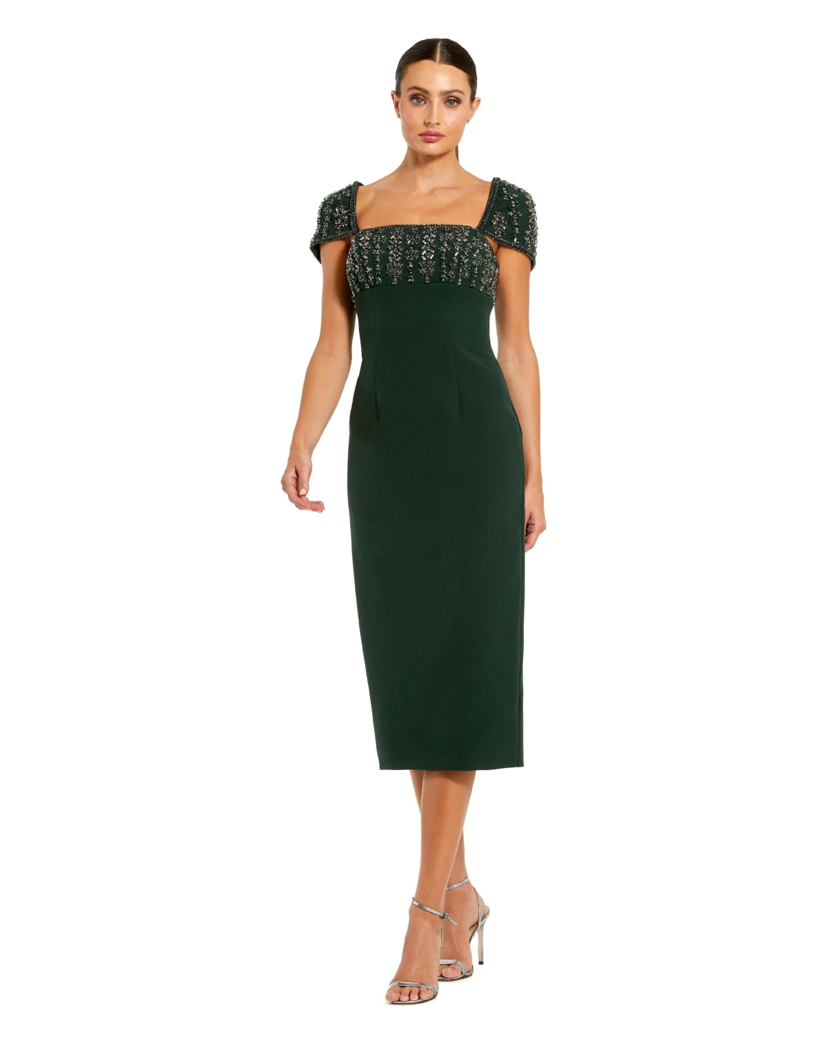 Mac Duggal Women’s Crepe Embellished Cap Sleeve Fitted Midi Dress – Dark emerald Mac Duggal Women’s Crepe Embellished Cap Sleeve Fitted Midi Dress – Dark emerald