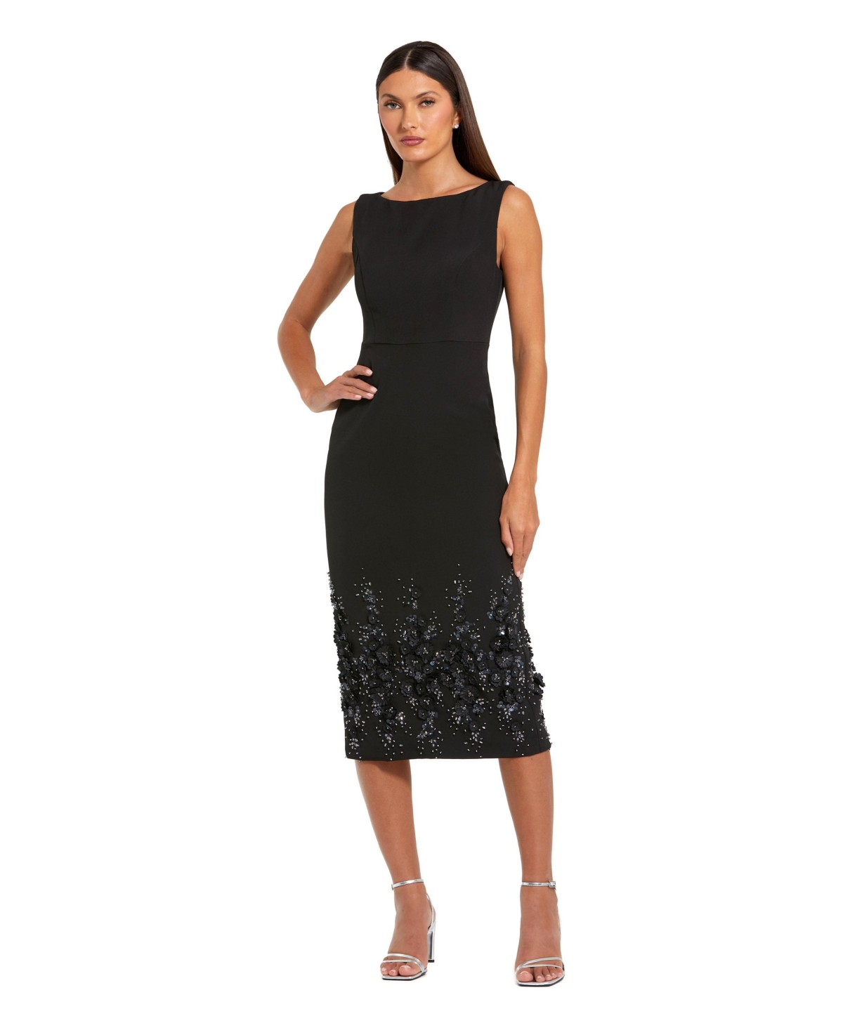 Mac Duggal Women’s Crepe Sleeveless Midi Dress With Flower Beading – Black Mac Duggal Women’s Crepe Sleeveless Midi Dress With Flower Beading – Black