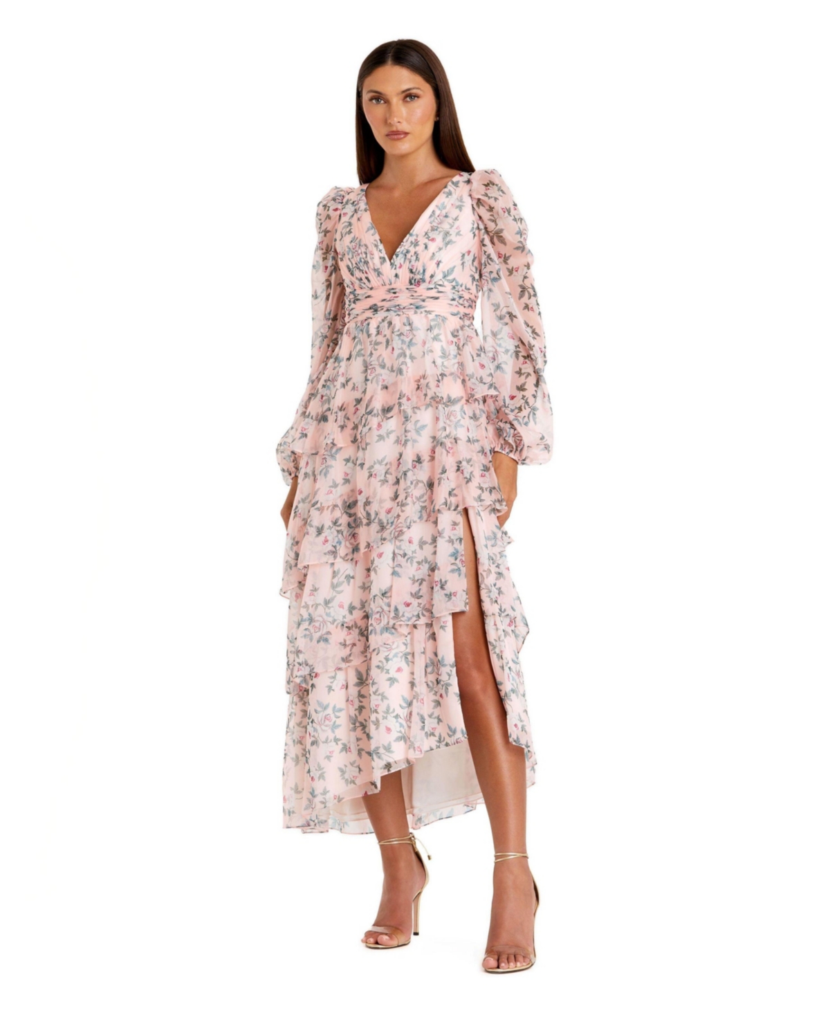 Mac Duggal Women’s Elegant Puff Sleeve Floral Midi Dress with A-Line Silhouette and Side Pockets – Blush multi Mac Duggal Women’s Elegant Puff Sleeve Floral Midi Dress with A-Line Silhouette and Side Pockets – Blush multi