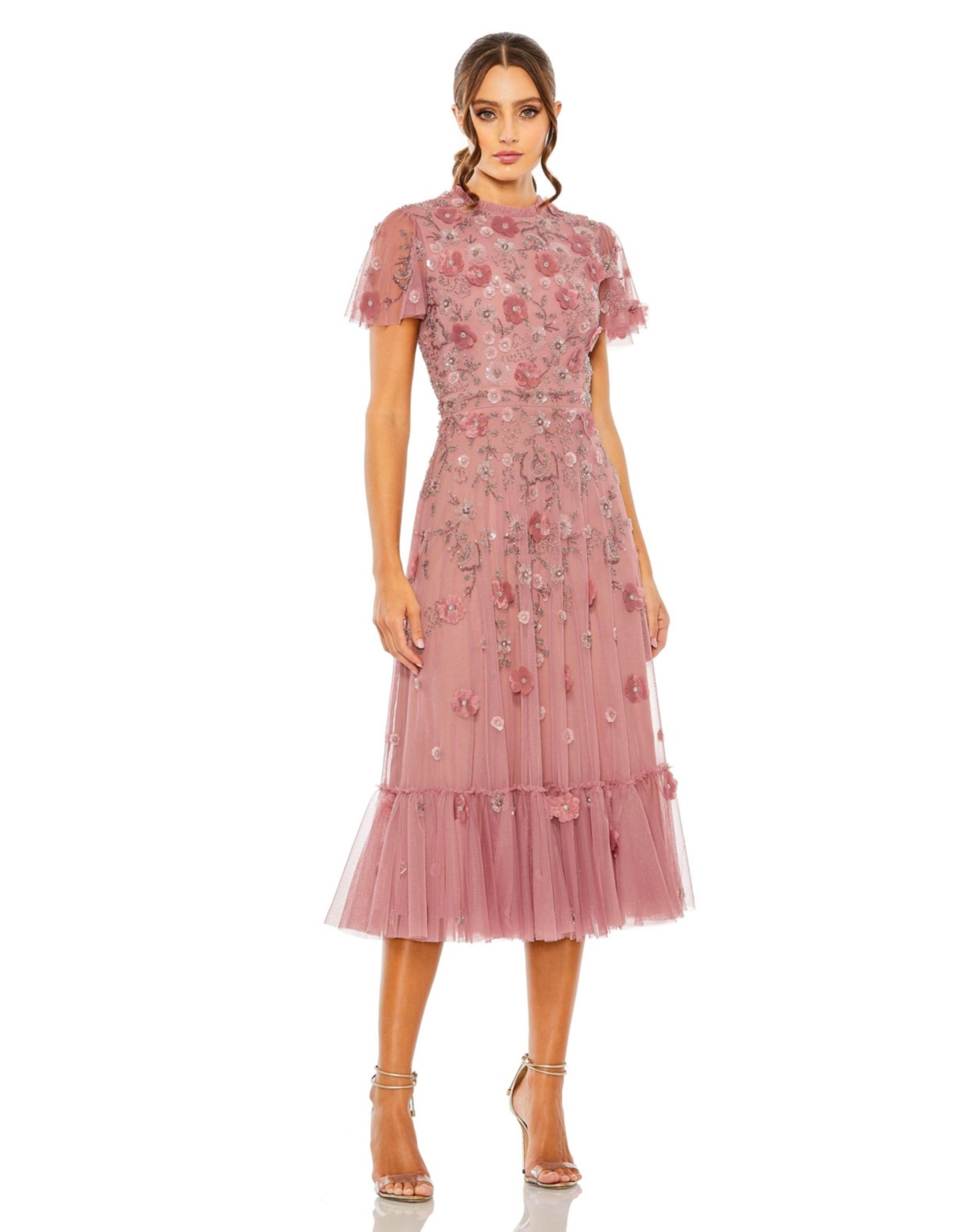 Mac Duggal Women’s Embellished High Neck Cap Sleeve A Line Dress – Berry