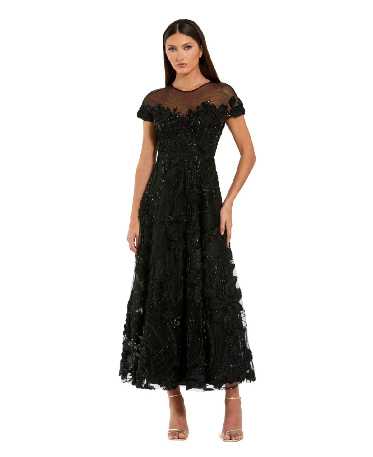 Mac Duggal Women’s Embellished Lace Illusion Neck A-Line Midi Dress – Black Mac Duggal Women’s Embellished Lace Illusion Neck A-Line Midi Dress – Black