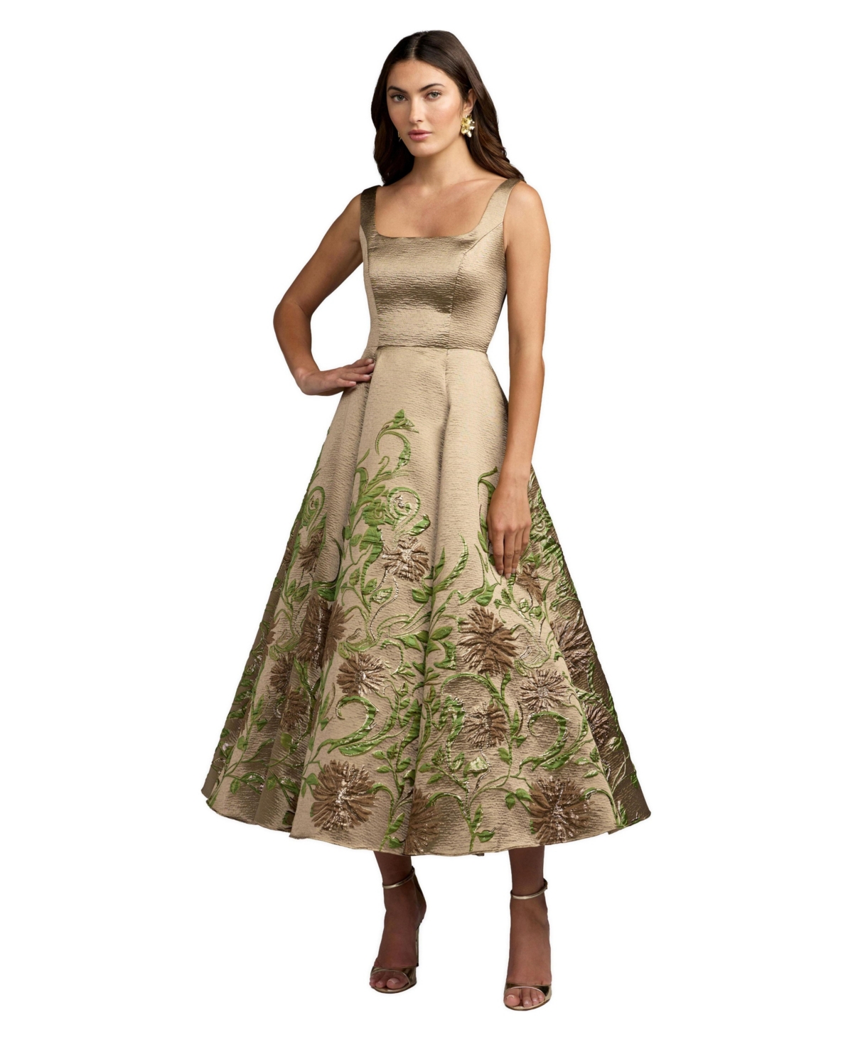 Mac Duggal Women’s Embroidered Floral Jacquard A-Line Midi Dress – Gold Mac Duggal Women’s Embroidered Floral Jacquard A-Line Midi Dress – Gold