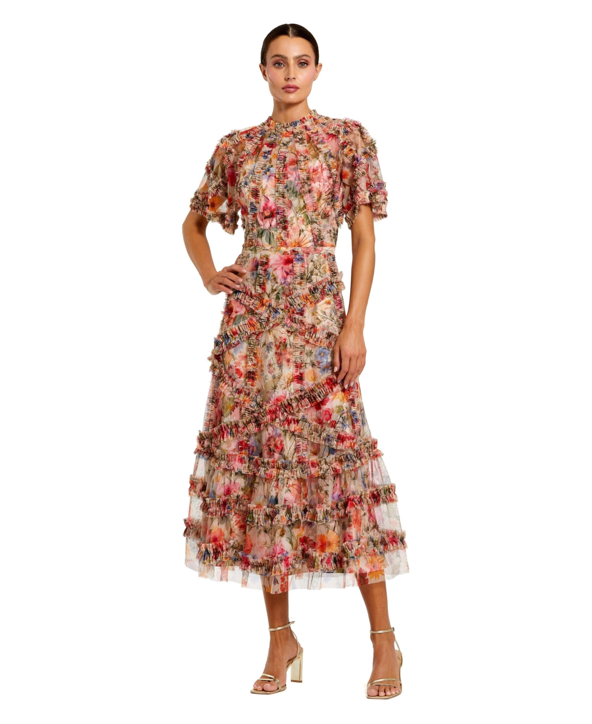 Mac Duggal Women’s Floral Flutter Sleeve Mesh Print Dress – Cream multi Mac Duggal Women’s Floral Flutter Sleeve Mesh Print Dress – Cream multi