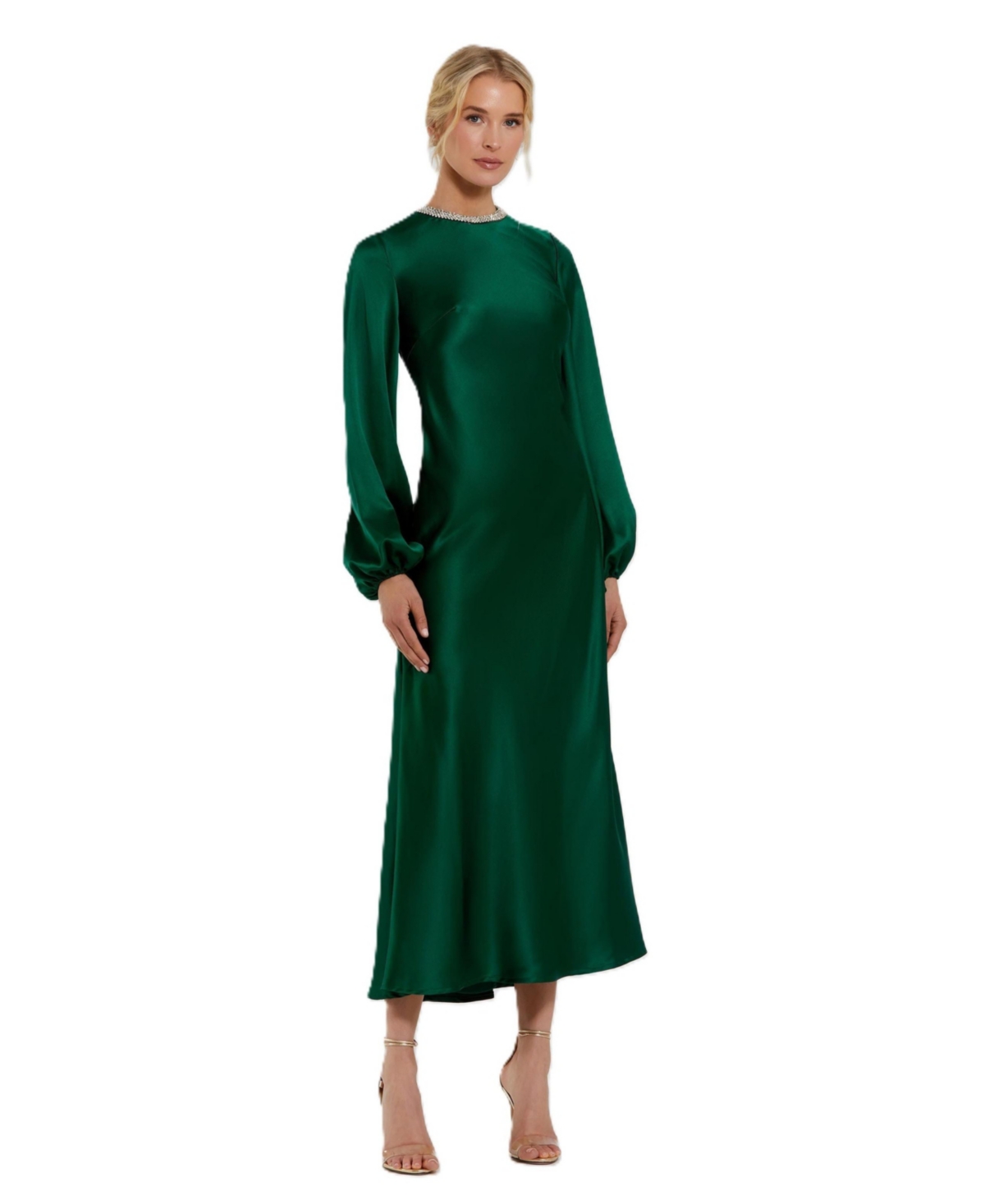 Mac Duggal Women’s High Neck Long Sleeve Crystal Detail Dress – Emerald Mac Duggal Women’s High Neck Long Sleeve Crystal Detail Dress – Emerald