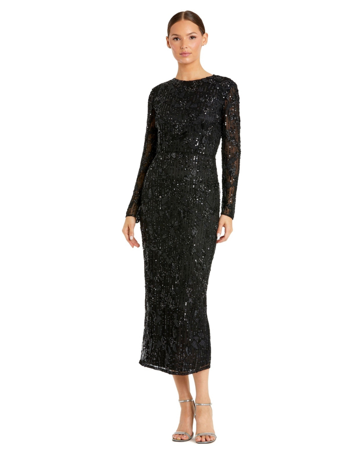 Mac Duggal Women’s High Neck Long Sleeve Embellished Dress – Black Mac Duggal Women’s High Neck Long Sleeve Embellished Dress – Black