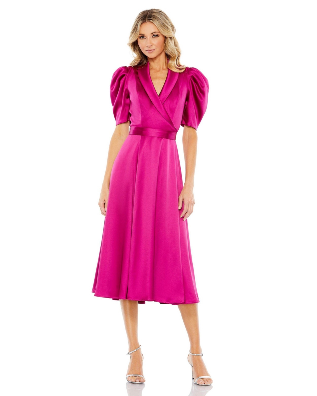 Mac Duggal Women’s Ieena Quarter Length Puff Sleeve A Line Dress – Hot pink