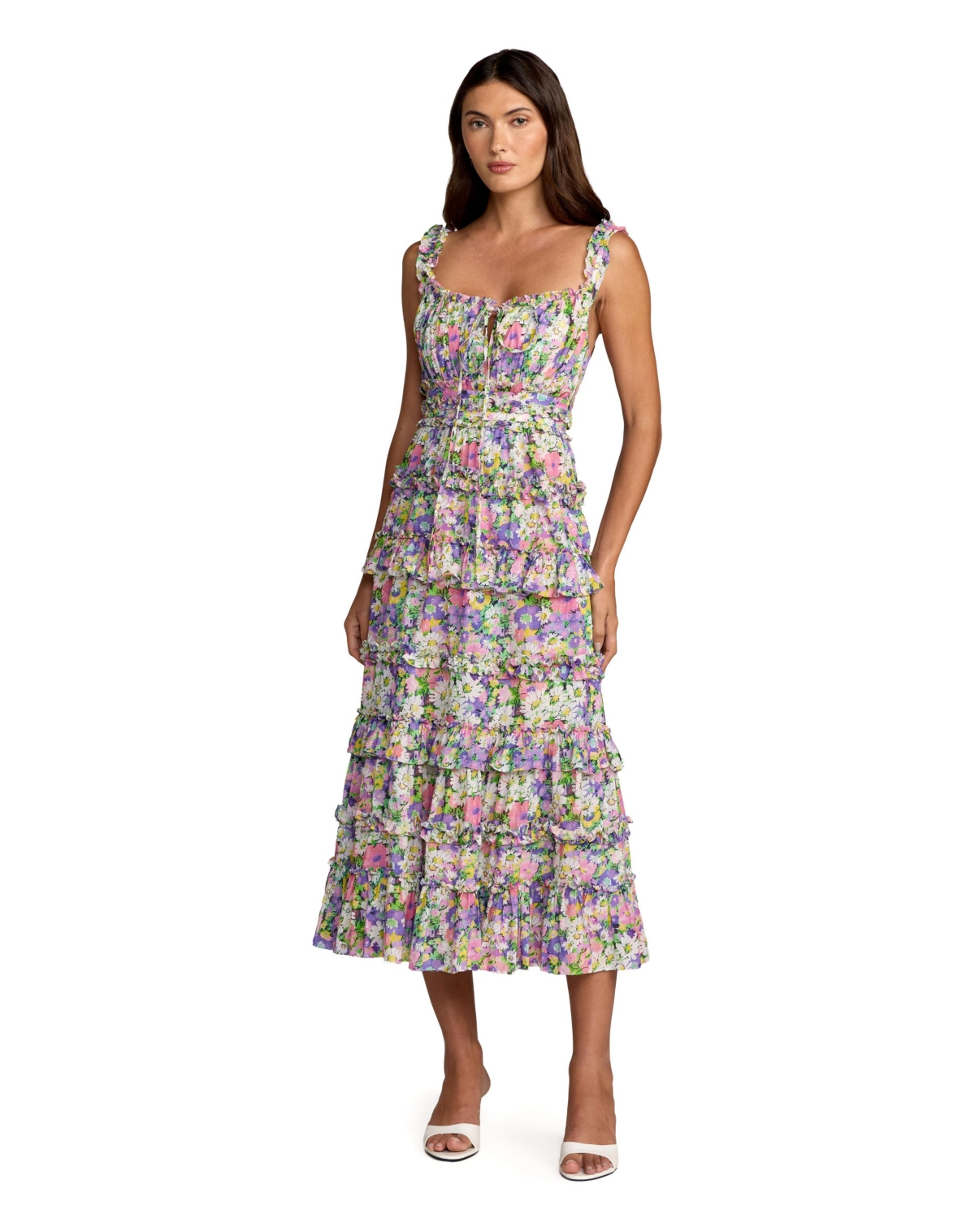 Mac Duggal Women’s Multicolor Floral Ruffle A-Line Cotton Midi Dress – Multi
