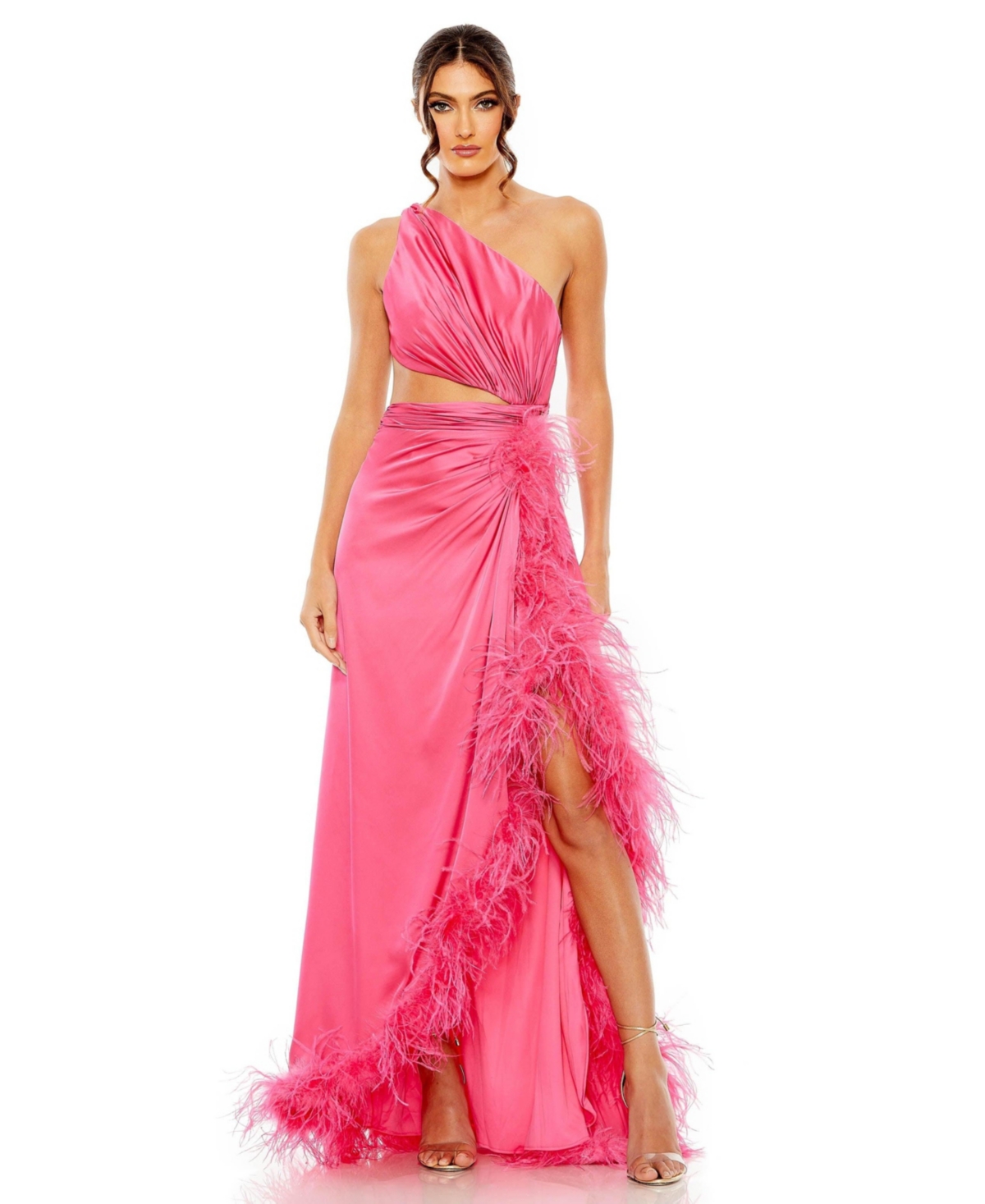 Mac Duggal Women’s One Shoulder Key Hold Detail With Feather Lining – Hot pink