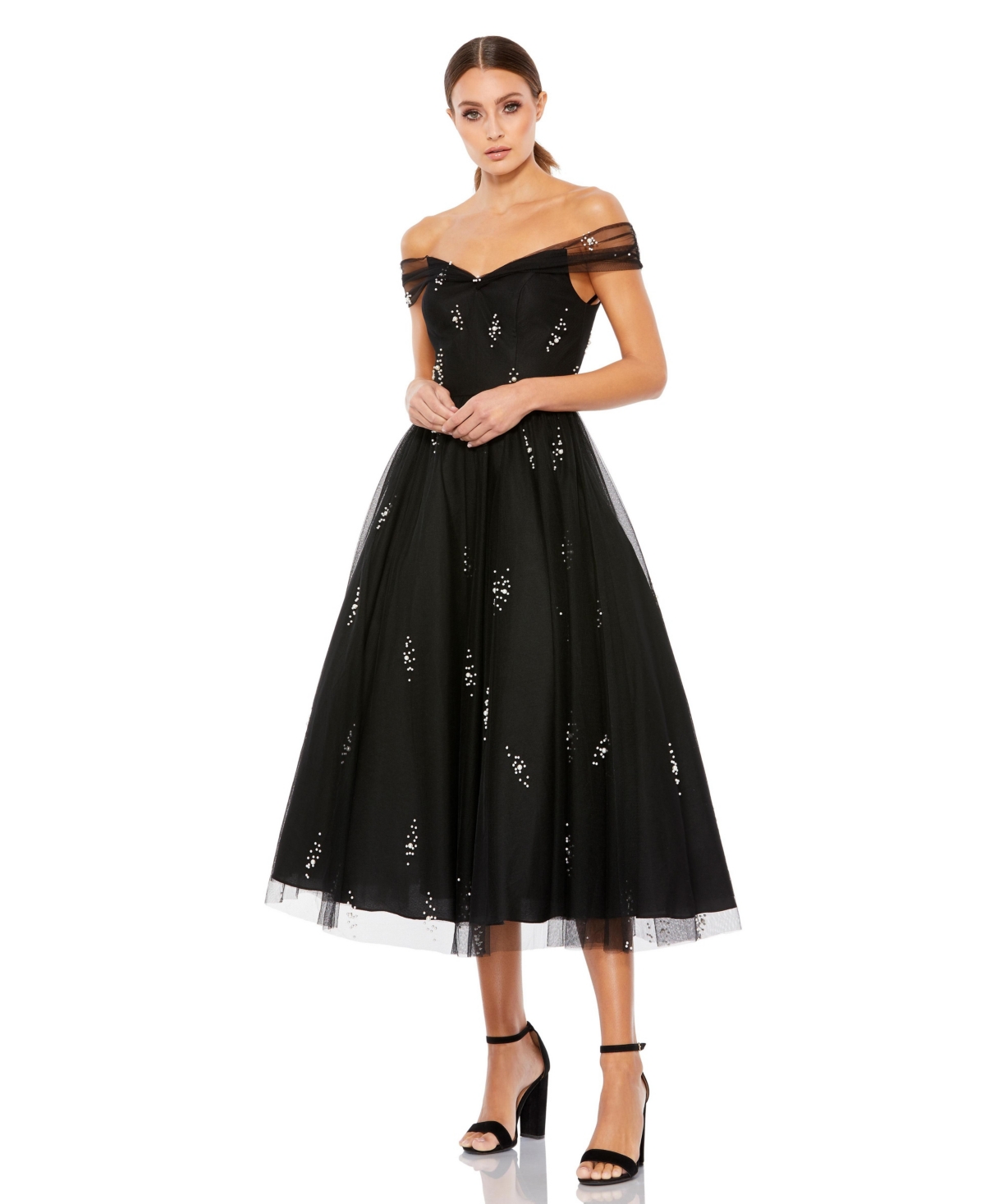 Mac Duggal Women’s Petite Ieena Off The Shoulder Embellished Tulle Cocktail Dress – Black Mac Duggal Women’s Petite Ieena Off The Shoulder Embellished Tulle Cocktail Dress – Black