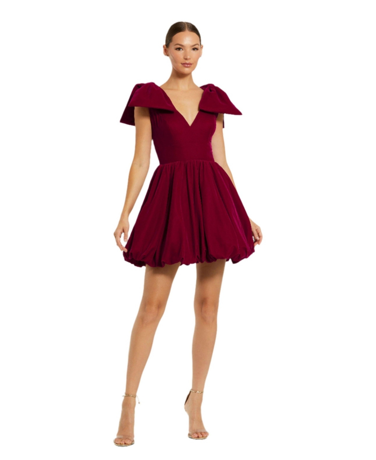 Mac Duggal Women’s Shoulder Bow Velvet Bubble Mini Dress – Berry Mac Duggal Women’s Shoulder Bow Velvet Bubble Mini Dress – Berry