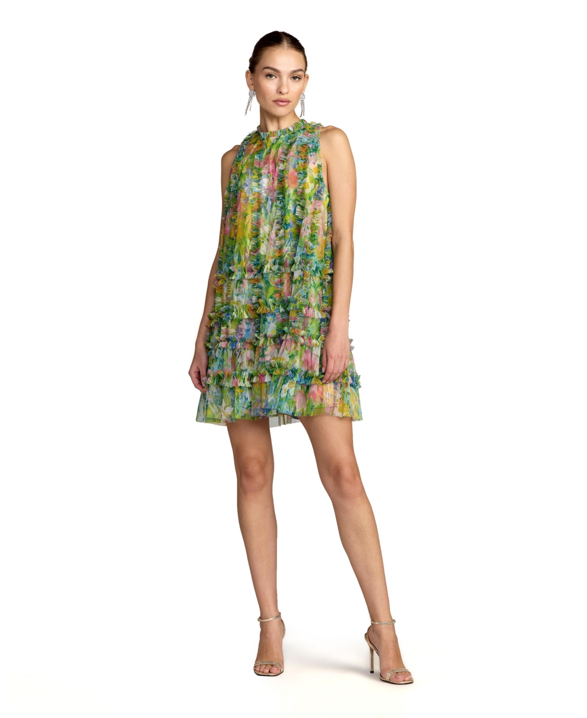 Mac Duggal Women’s Sleeveless High Neck Printed Mesh Mini Dress – Green multi Mac Duggal Women’s Sleeveless High Neck Printed Mesh Mini Dress – Green multi