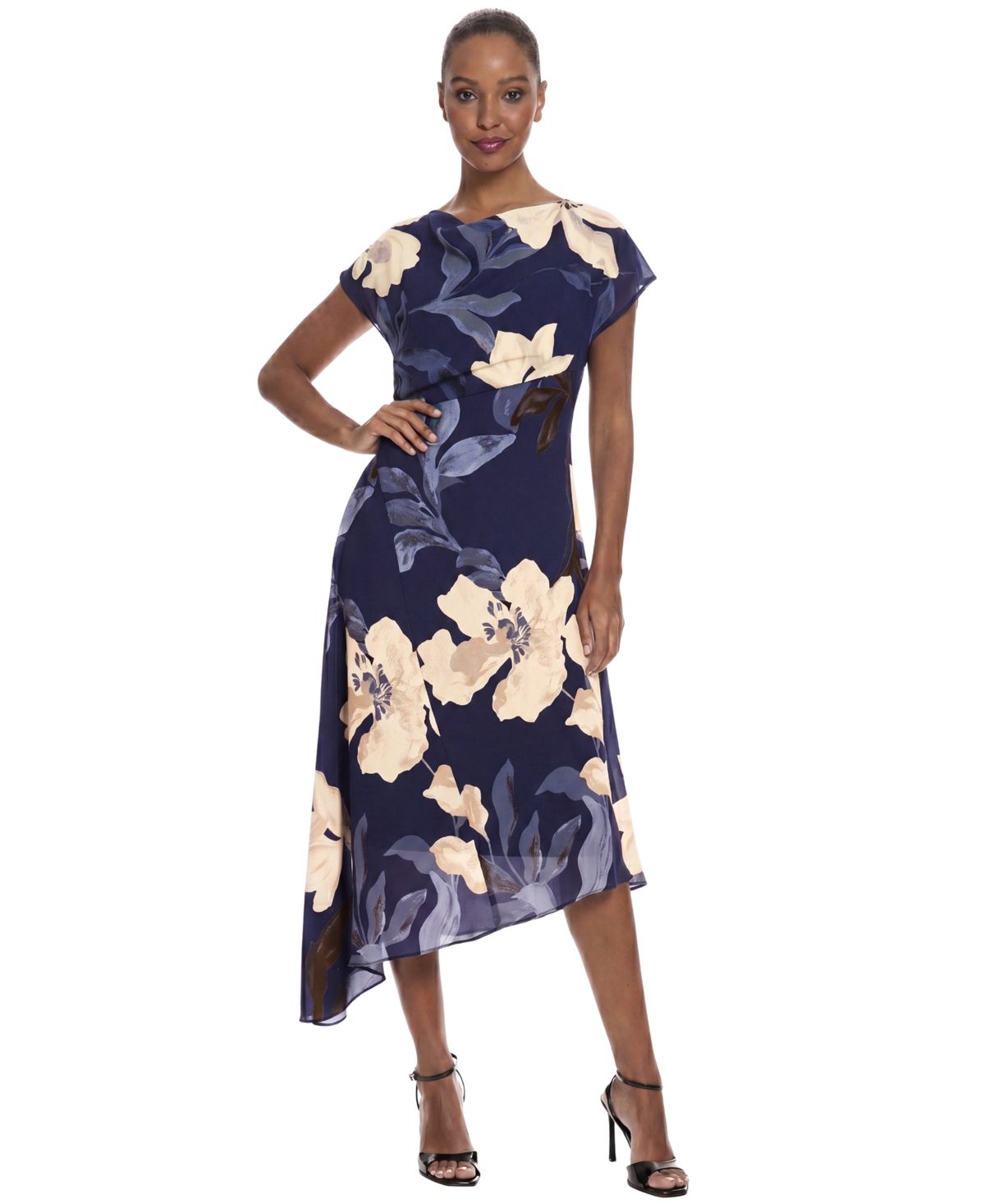 Maggy London Women’s Asymmetrical Floral Midi Dress – Astral Aura/Marlin Maggy London Women’s Asymmetrical Floral Midi Dress – Astral Aura/Marlin
