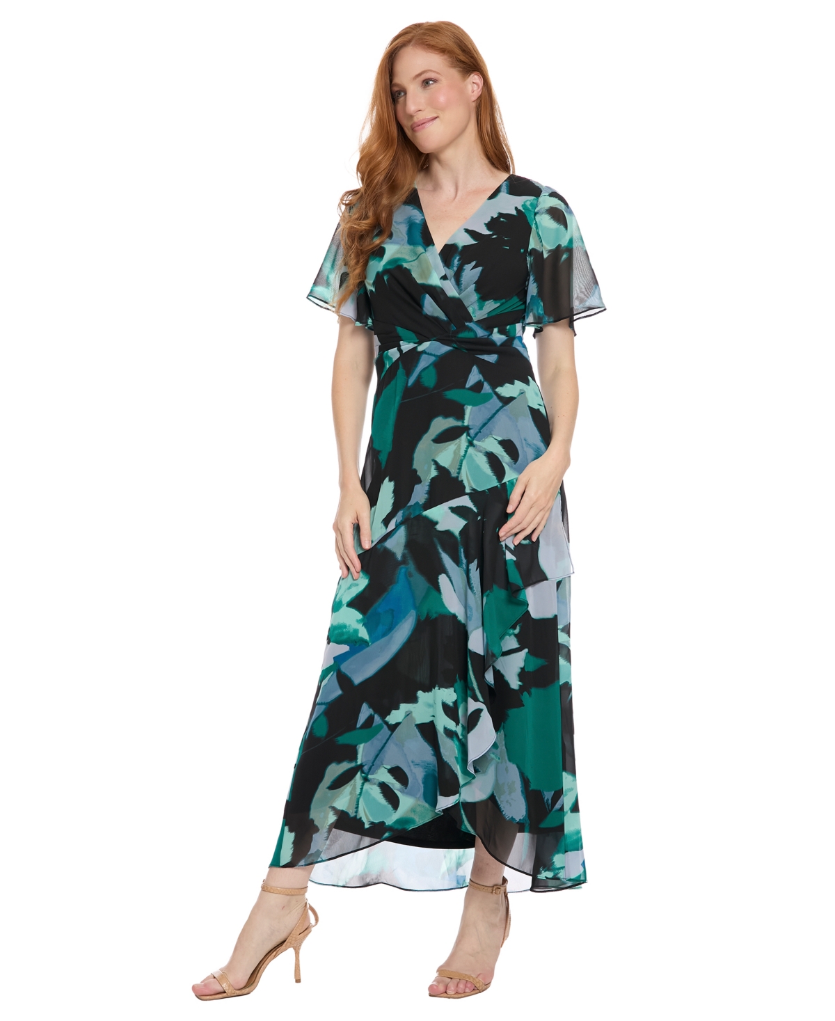 Maggy London Women’s Asymmetrical Print Maxi Dress – Black/Blue Heaven Maggy London Women’s Asymmetrical Print Maxi Dress – Black/Blue Heaven