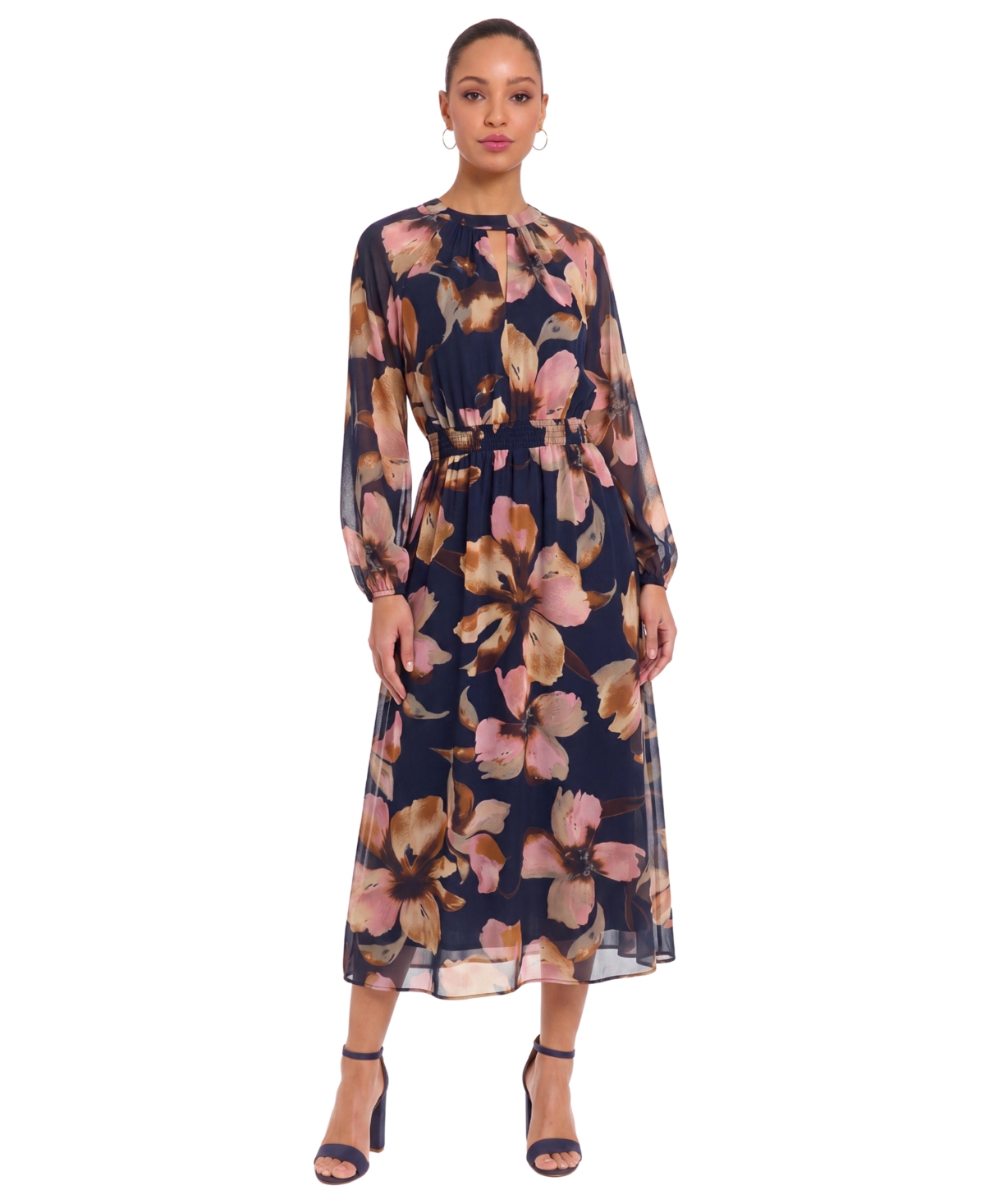 Maggy London Women’s Balloon Floral Midi Dress – Navy/Orange Maggy London Women’s Balloon Floral Midi Dress – Navy/Orange