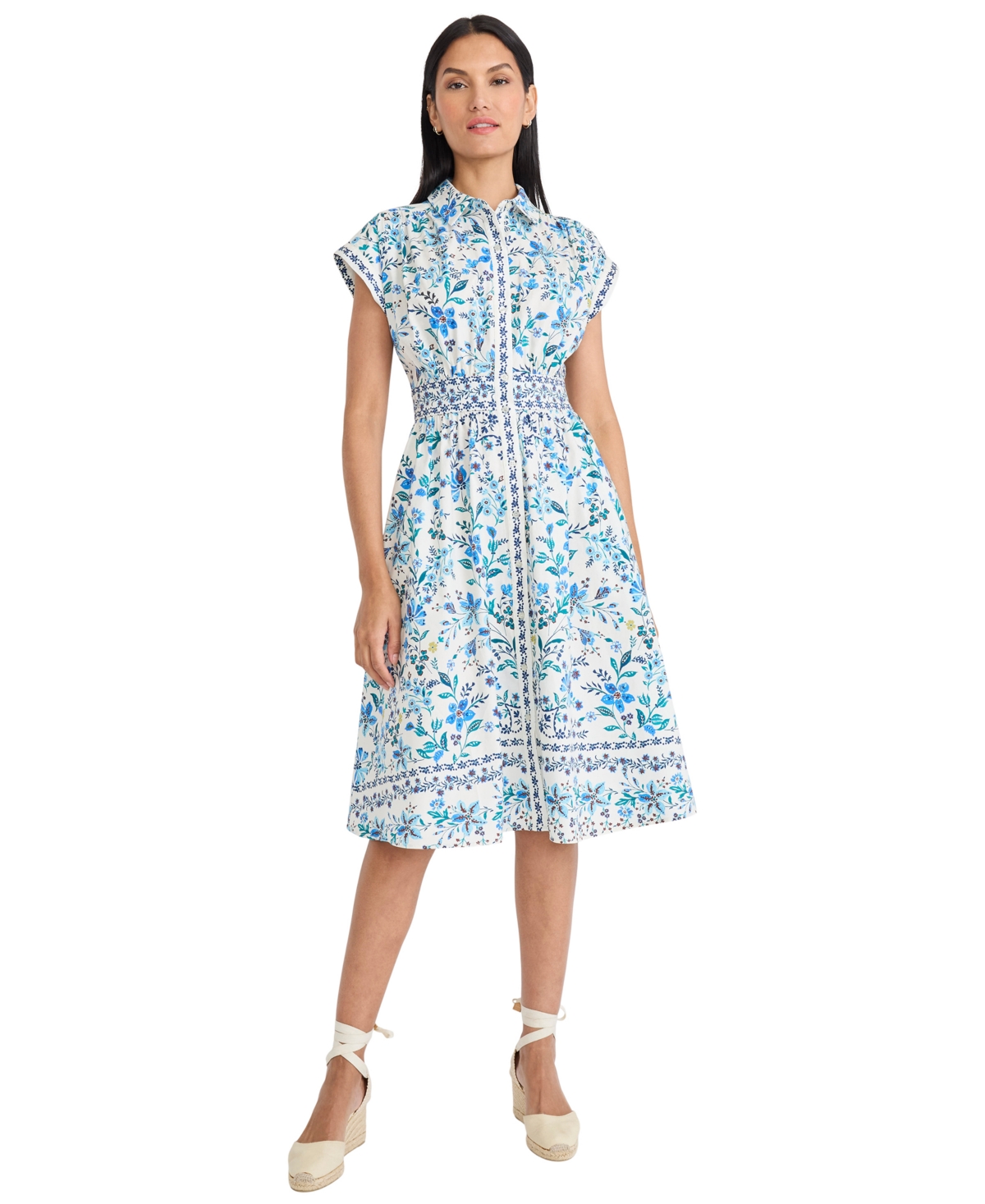 Maggy London Women’s Collared Midi Dress – Cream/Blue Maggy London Women’s Collared Midi Dress – Cream/Blue