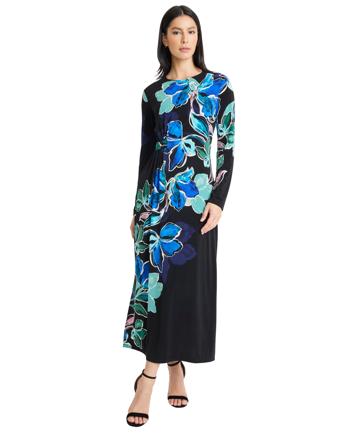 Maggy London Women’s Crewneck Placement Print Maxi Dress – Black/Fair Green Maggy London Women’s Crewneck Placement Print Maxi Dress – Black/Fair Green