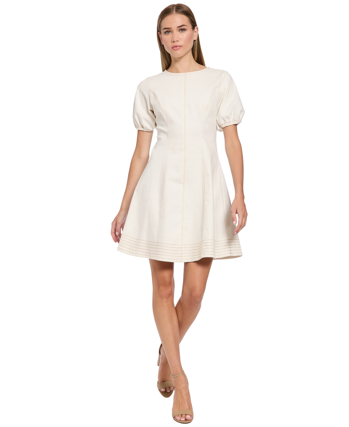 Maggy London Women’s Denim Puff-sleeve Dress – Off-White